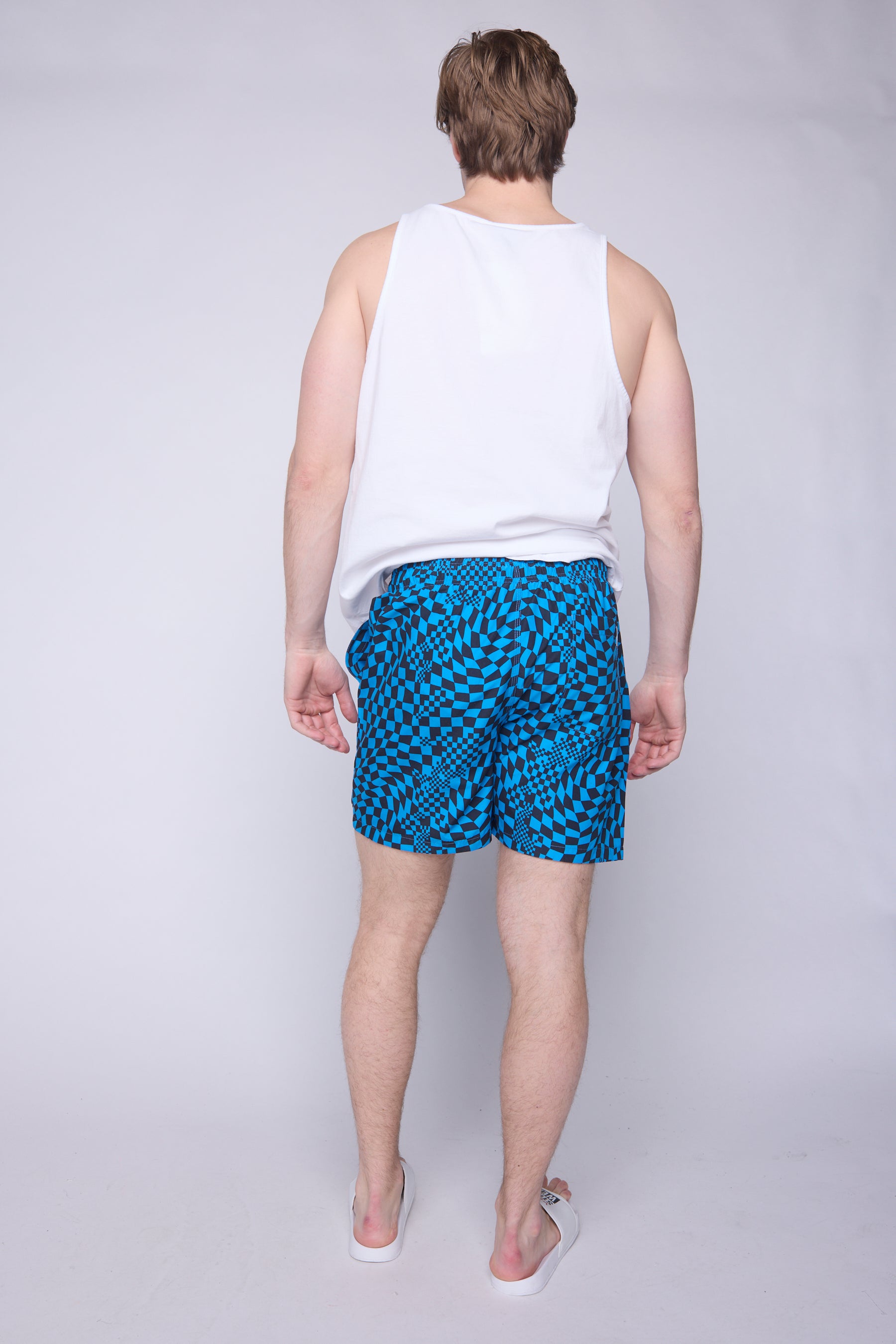 Vision Street Wear AOP Spiral Checker Swim Shorts Blue