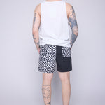 Vision Street Wear Checker/Logo Asymmetrical Swim Shorts Ivory