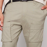 TRAVIS - Utility Cargo Stretch Poplin Pants with Adjustable Hem - Light Olive