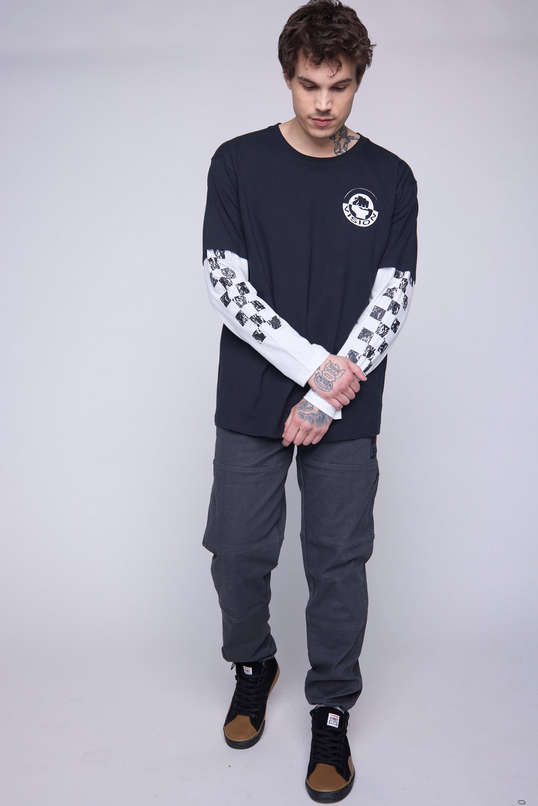 Vision Street Wear Crew Neck Full Long Sleeve Fooler Black & Ivory