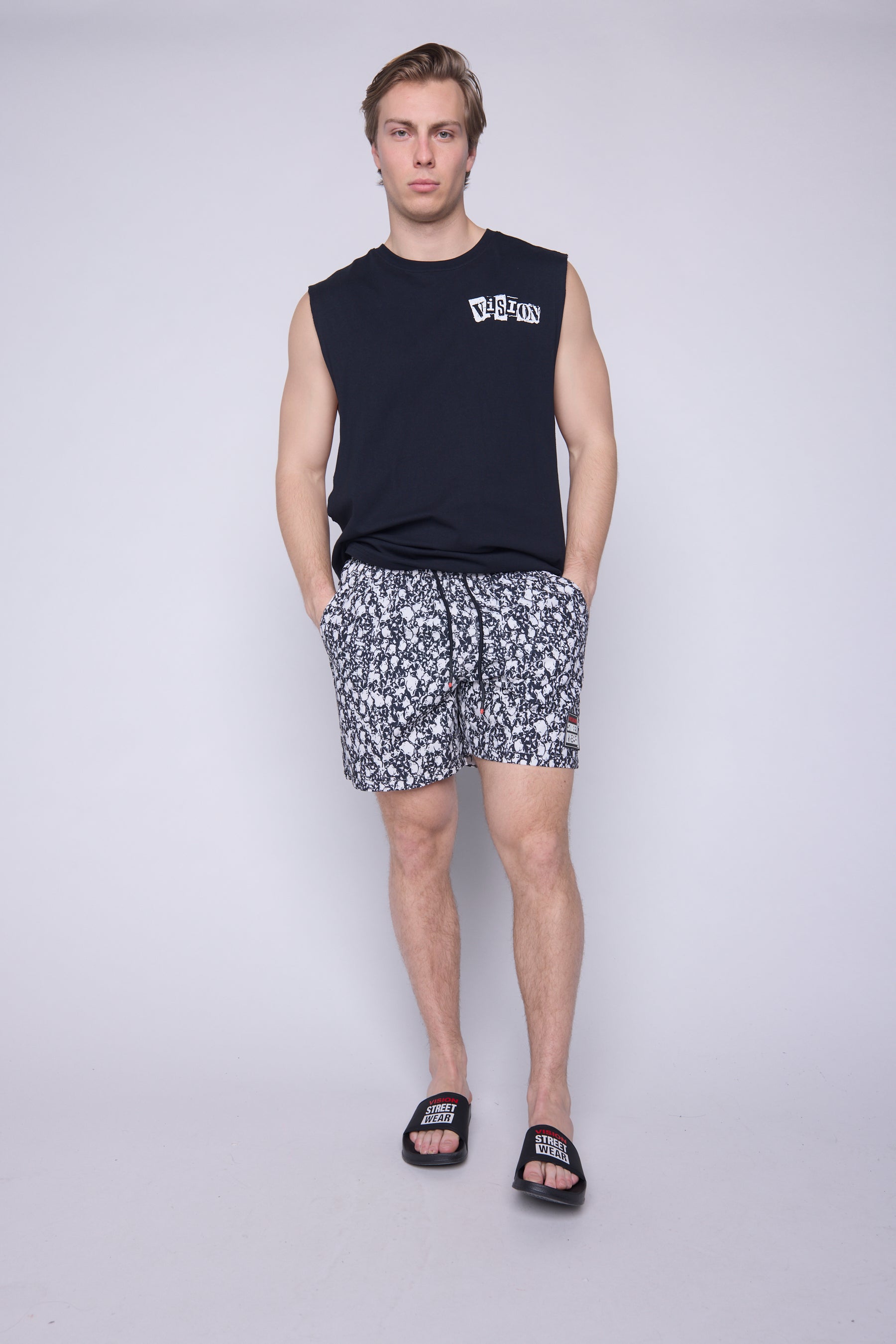 Vision Street Wear Aop Skull Swim Shorts Ivory