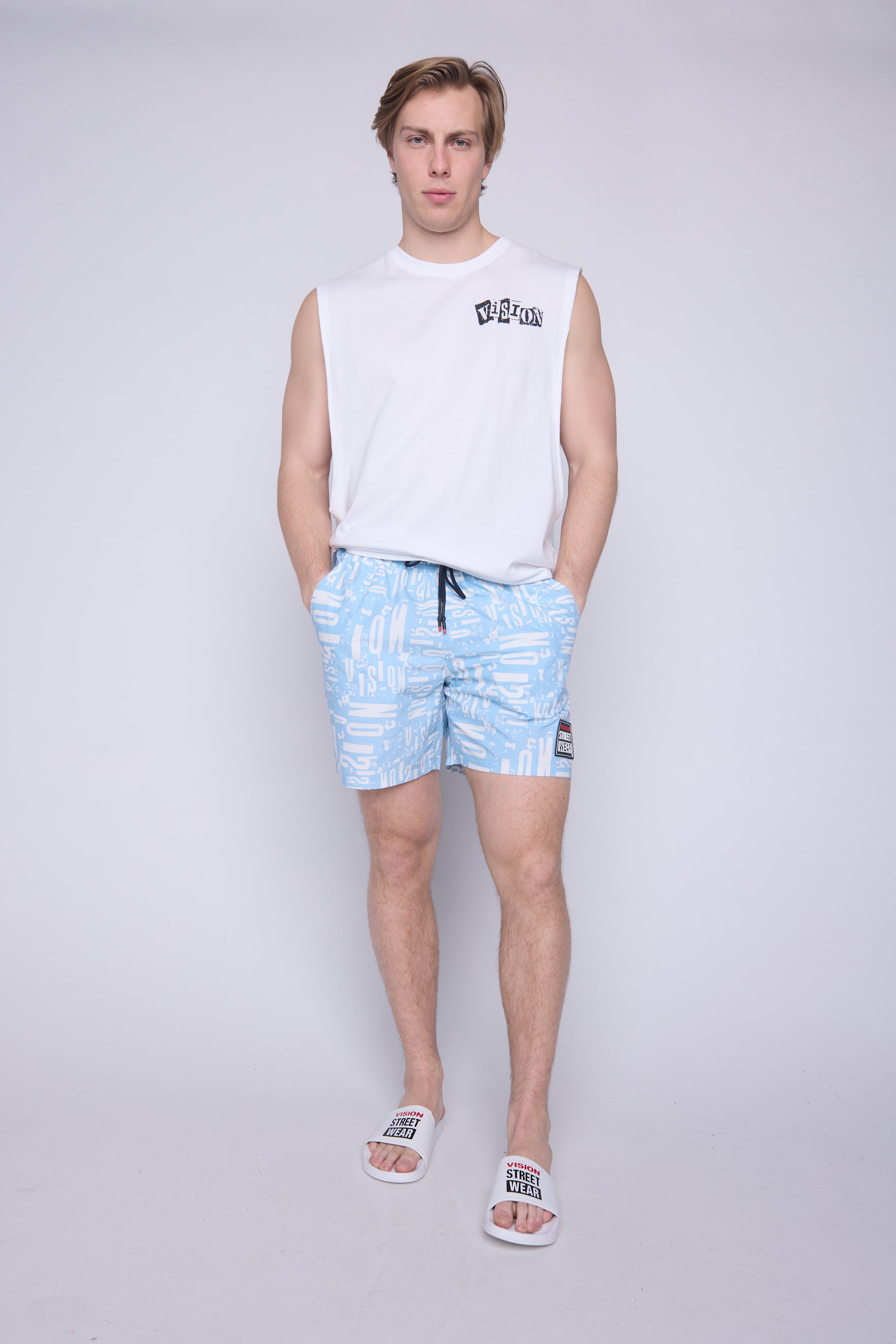 Vision Street Wear Aop Swim Shorts Blue Cloud