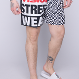 Vision Street Wear Checker/Logo Asymmetrical Swim Shorts Ivory