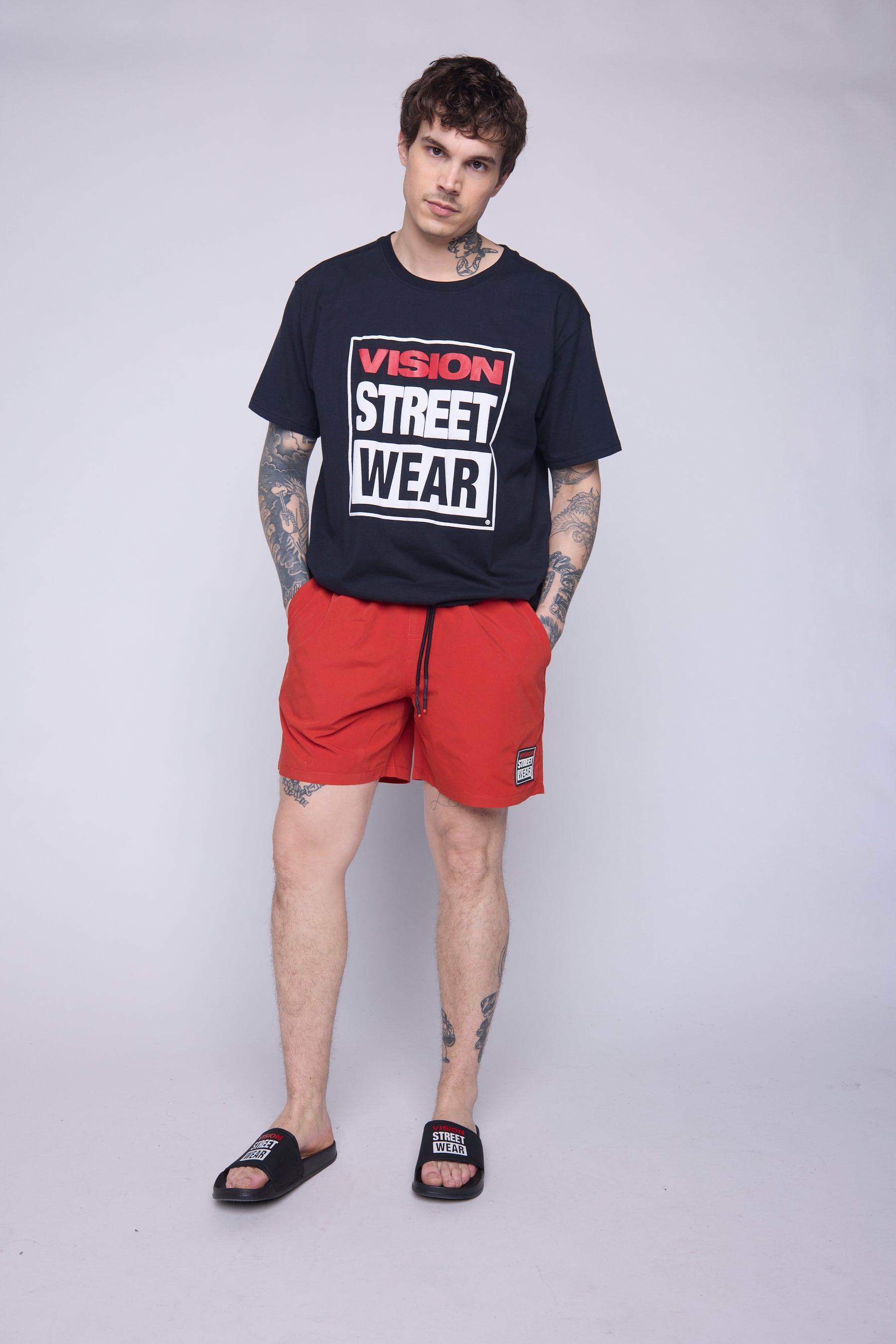 Vision Street Wear Solid Swim Shorts Red