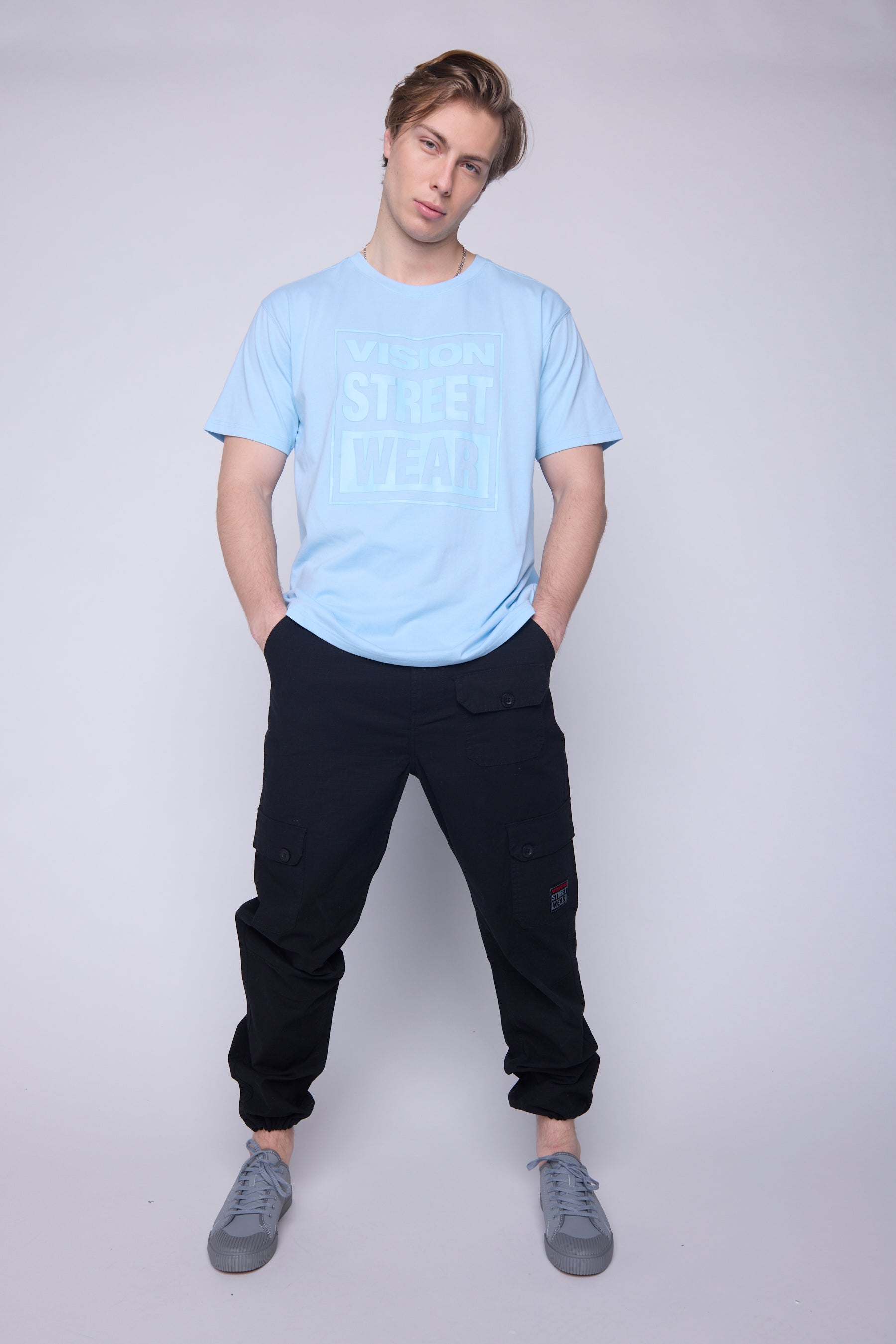 Vision Street Wear Tonal Printed Logo T-Shirt Blue Cloud