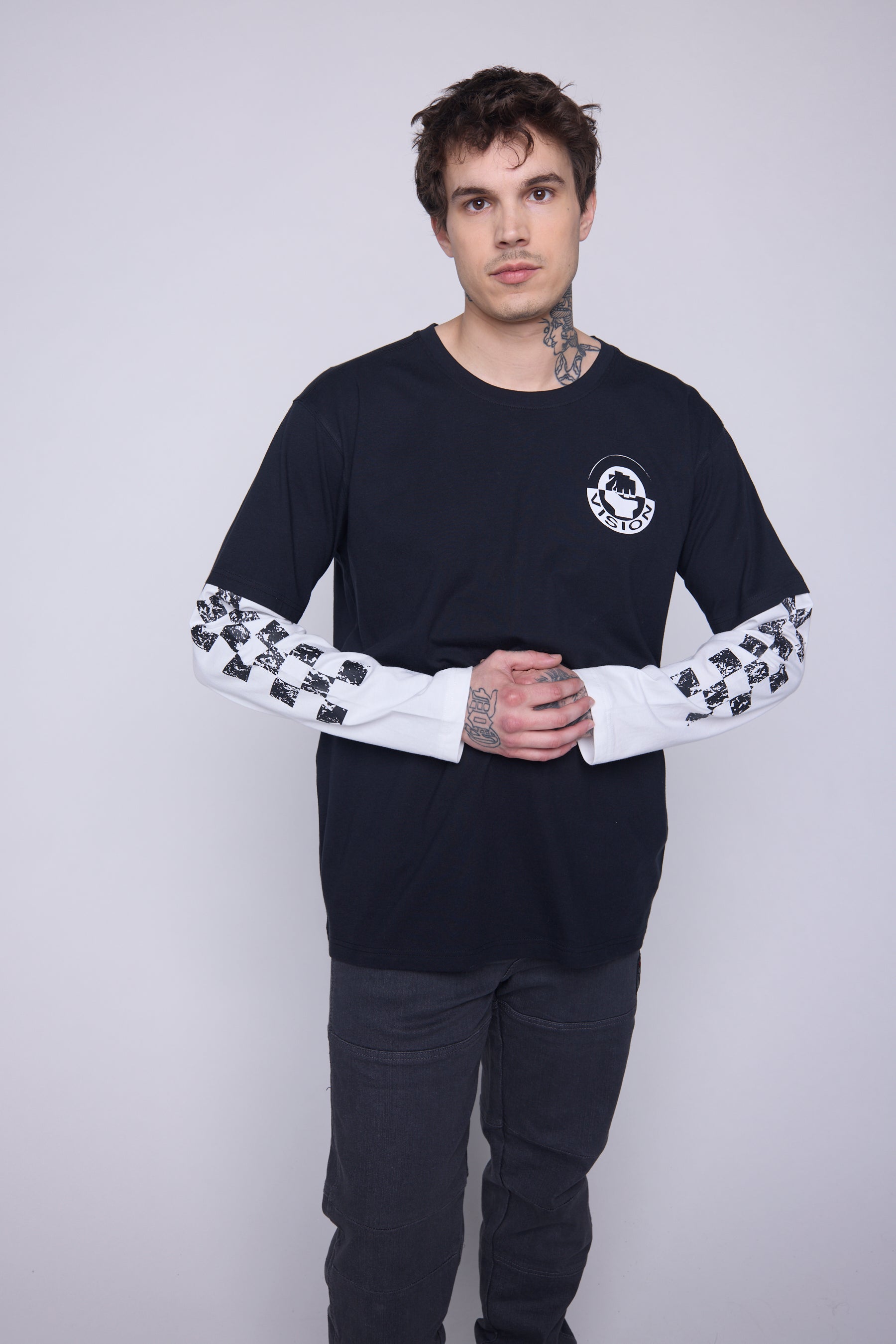 Vision Street Wear Crew Neck Full Long Sleeve Fooler Black & Ivory