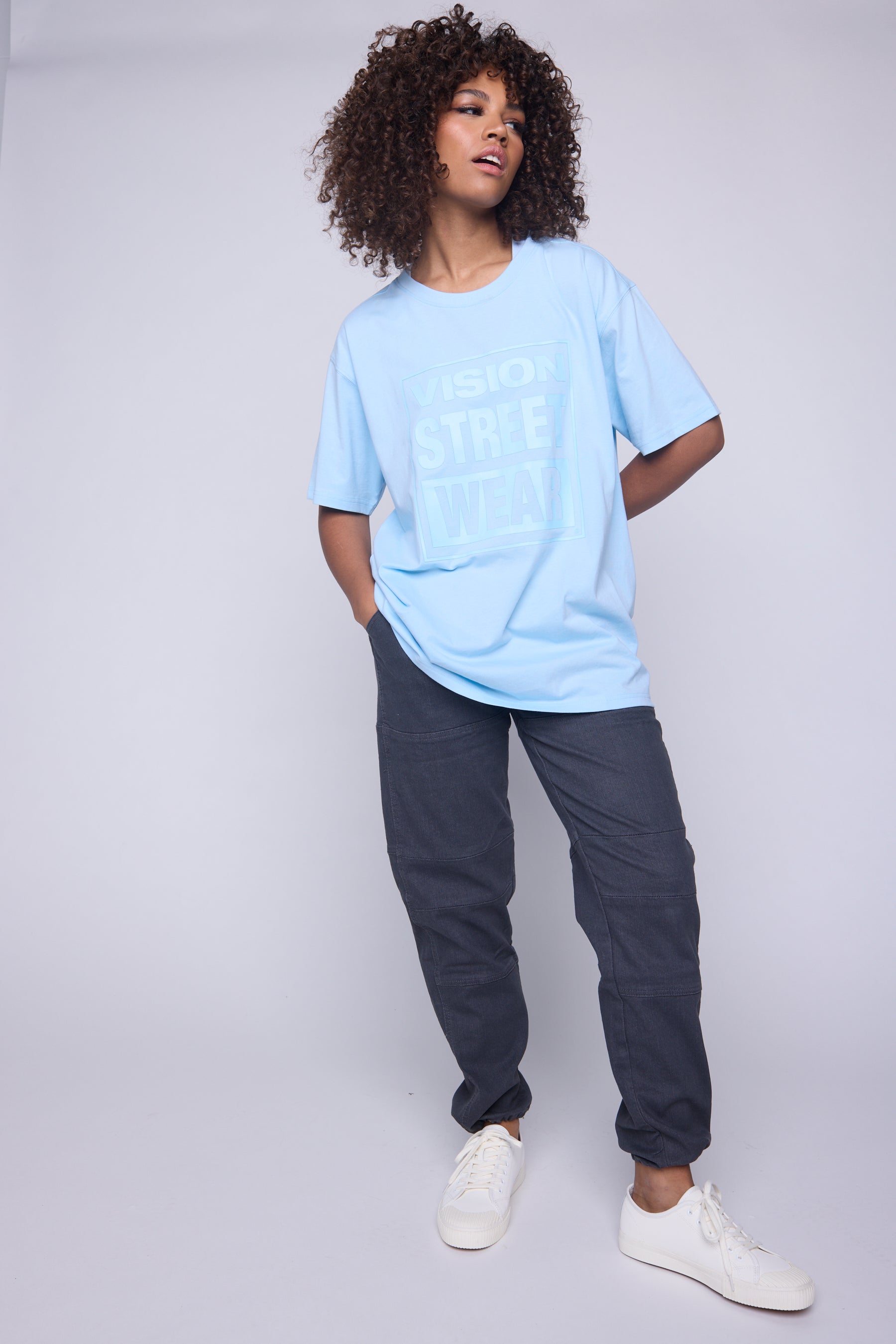 Vision Street Wear Tonal Printed Logo T-Shirt Blue Cloud