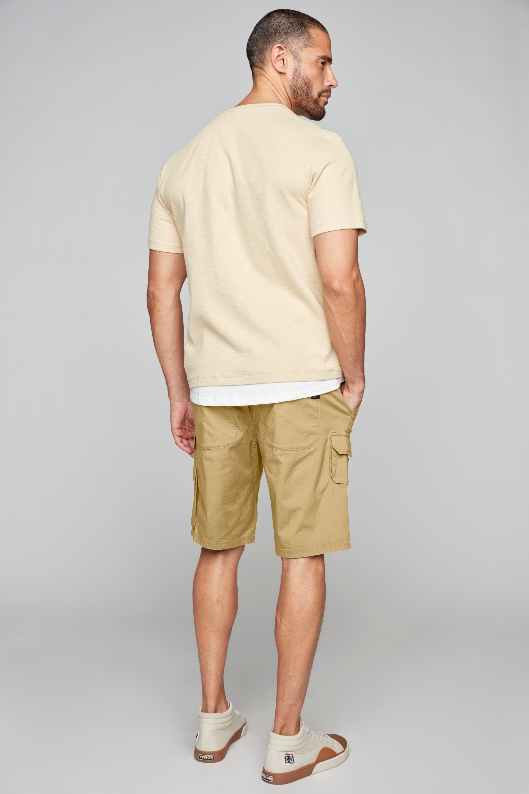 JUDE - Mens Multi Cargo Ripstop Shorts - Beige - DENIM SOCIETY