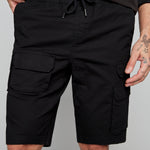 JUDE - Mens Multi Cargo Ripstop Shorts - Black - DENIM SOCIETY