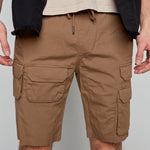 JUDE - Mens Multi Cargo Ripstop Shorts - Tobacco - DENIM SOCIETY