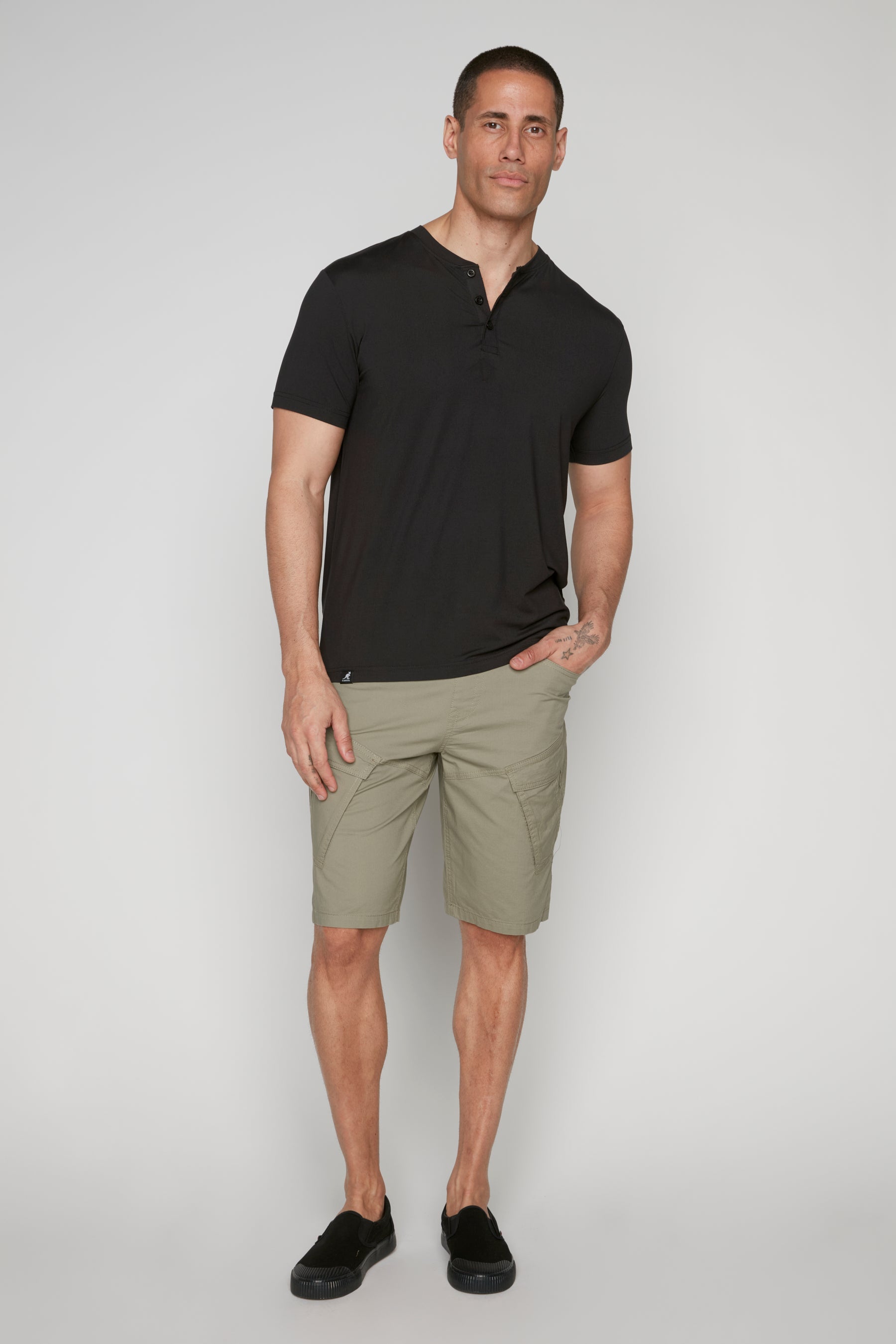 KRAVITZ - Mens 5-Pockets Pull-On Cargo Poplin Shorts - Light Olive DNM.WORKS