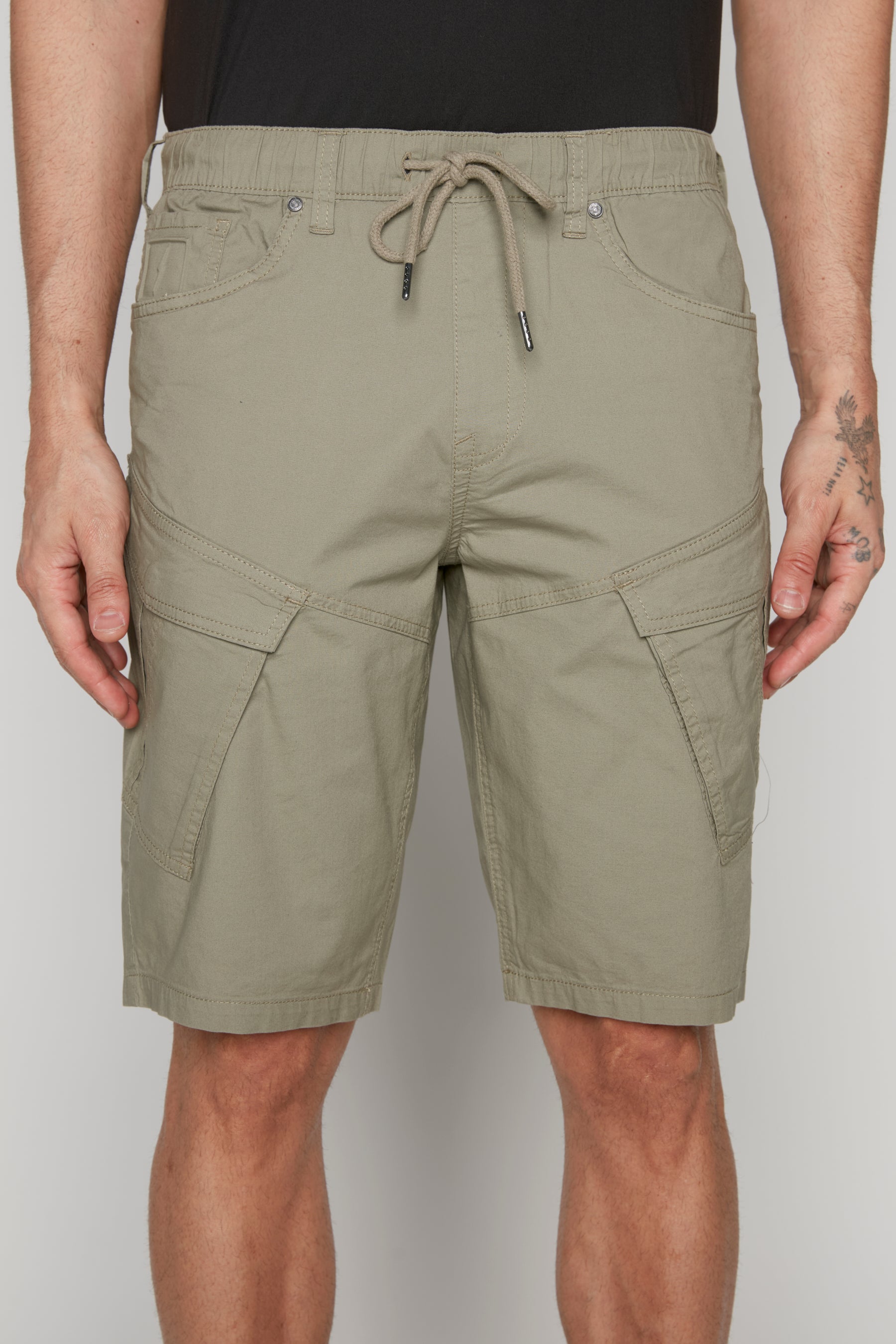 KRAVITZ - Mens 5-Pockets Pull-On Cargo Poplin Shorts - Light Olive DNM.WORKS