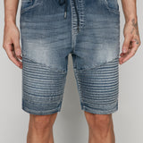 PHOENIX - Mens Flex Denim Moto Short - Vintage Light Blue Wash