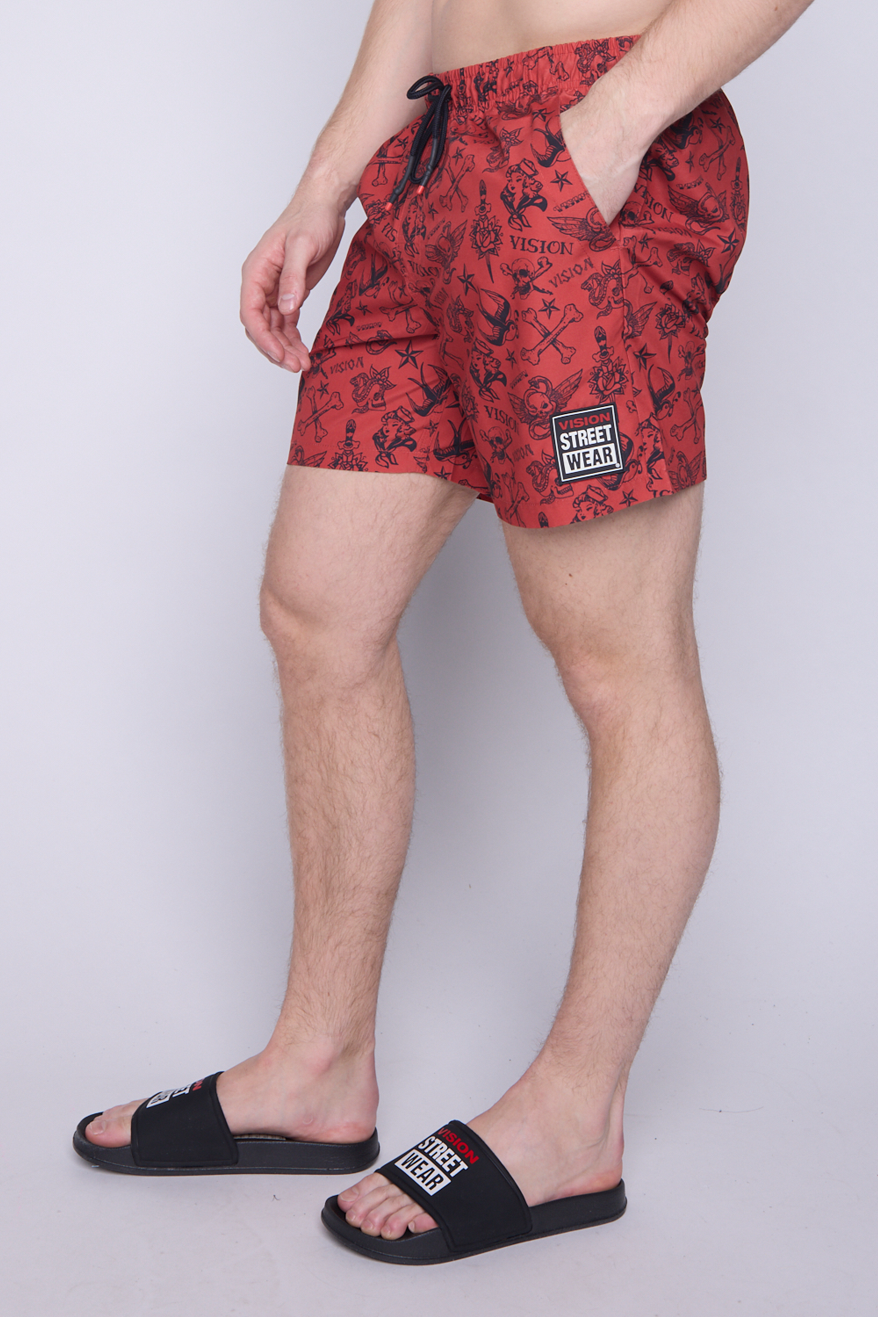 Vision Street Wear Aop Tattoo Swim Shorts Red