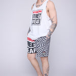 Vision Street Wear Checker/Logo Asymmetrical Swim Shorts Ivory