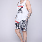 Vision Street Wear Checker/Logo Asymmetrical Swim Shorts Ivory