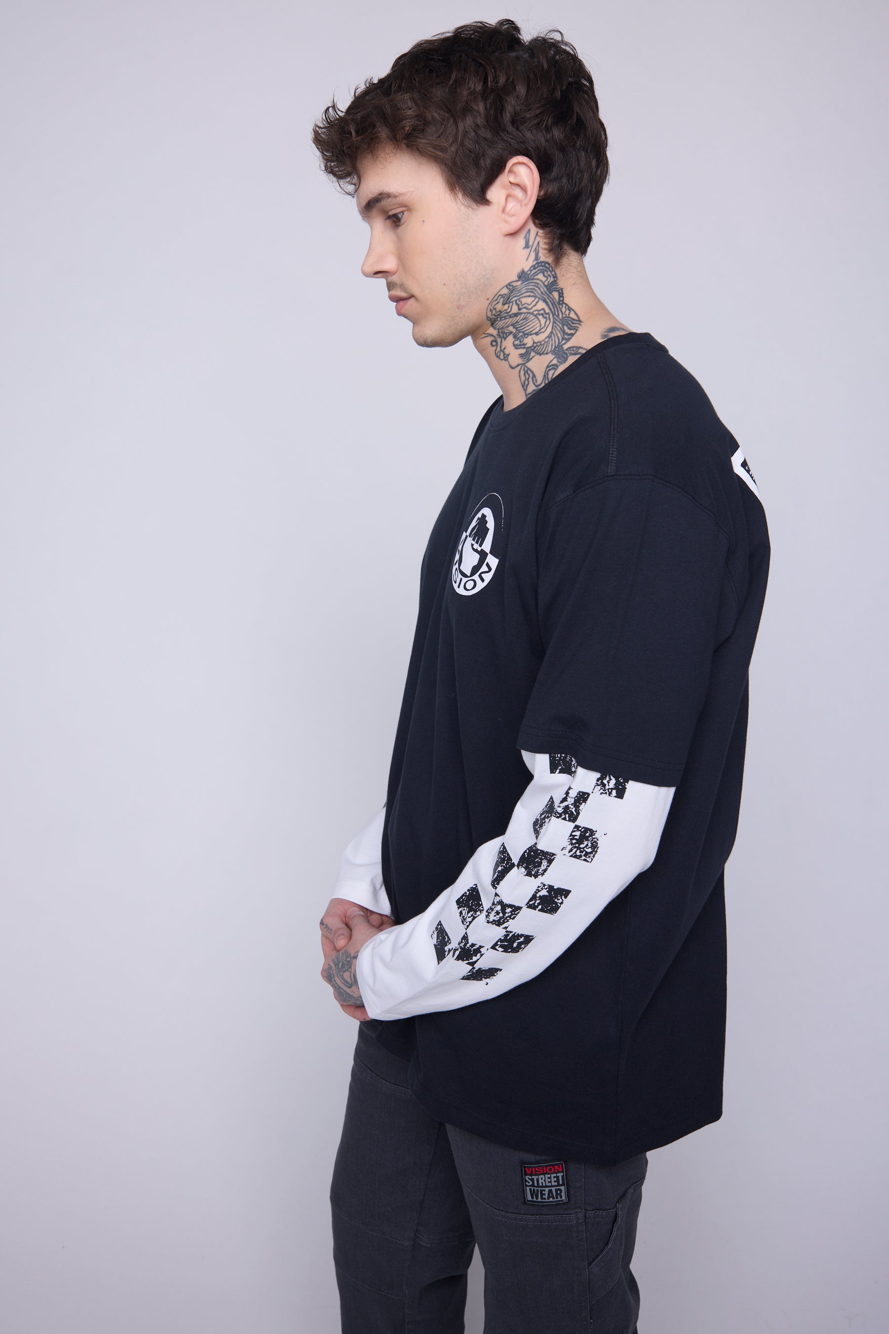 Vision Street Wear Crew Neck Full Long Sleeve Fooler Black & Ivory