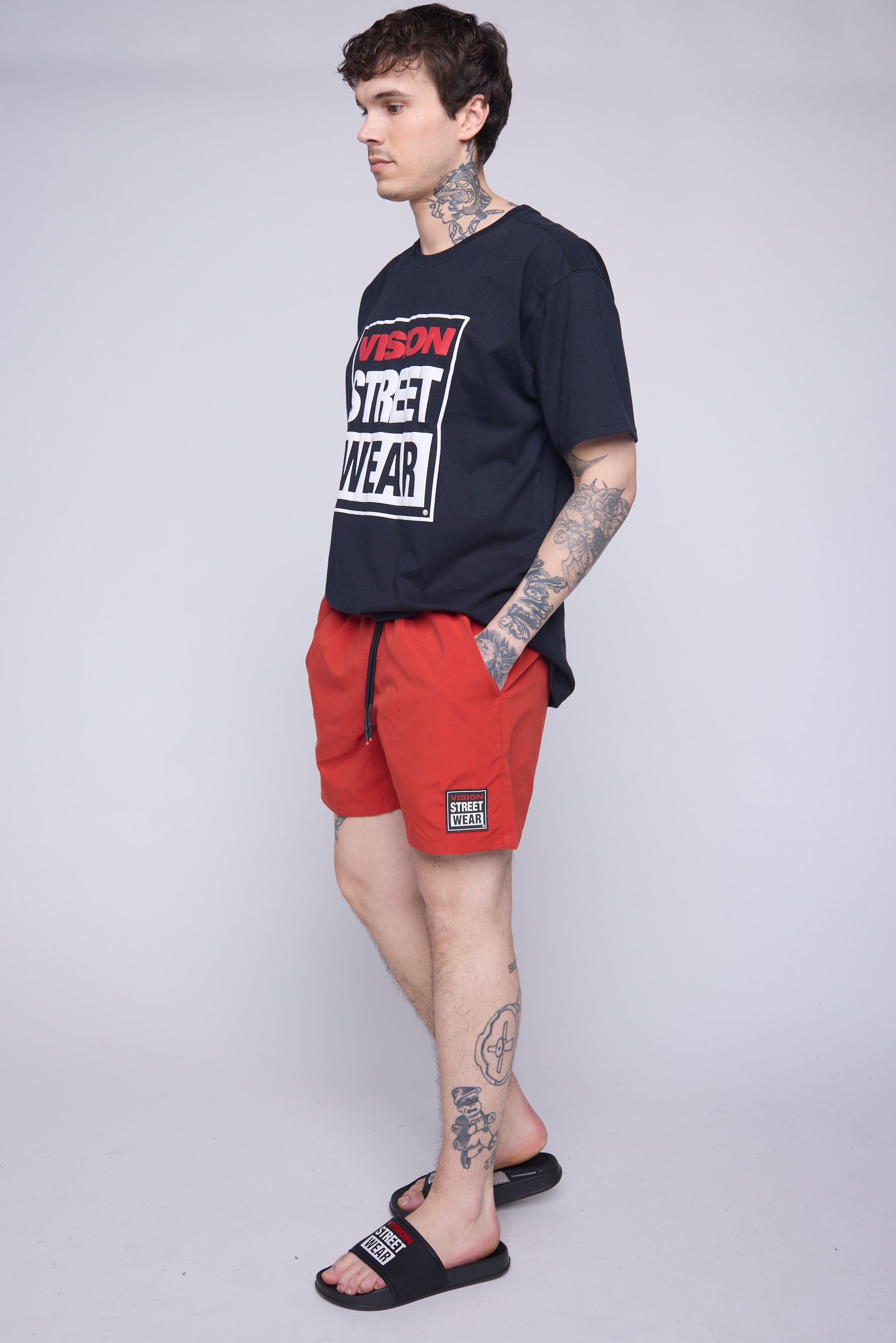 Vision Street Wear Solid Swim Shorts Red