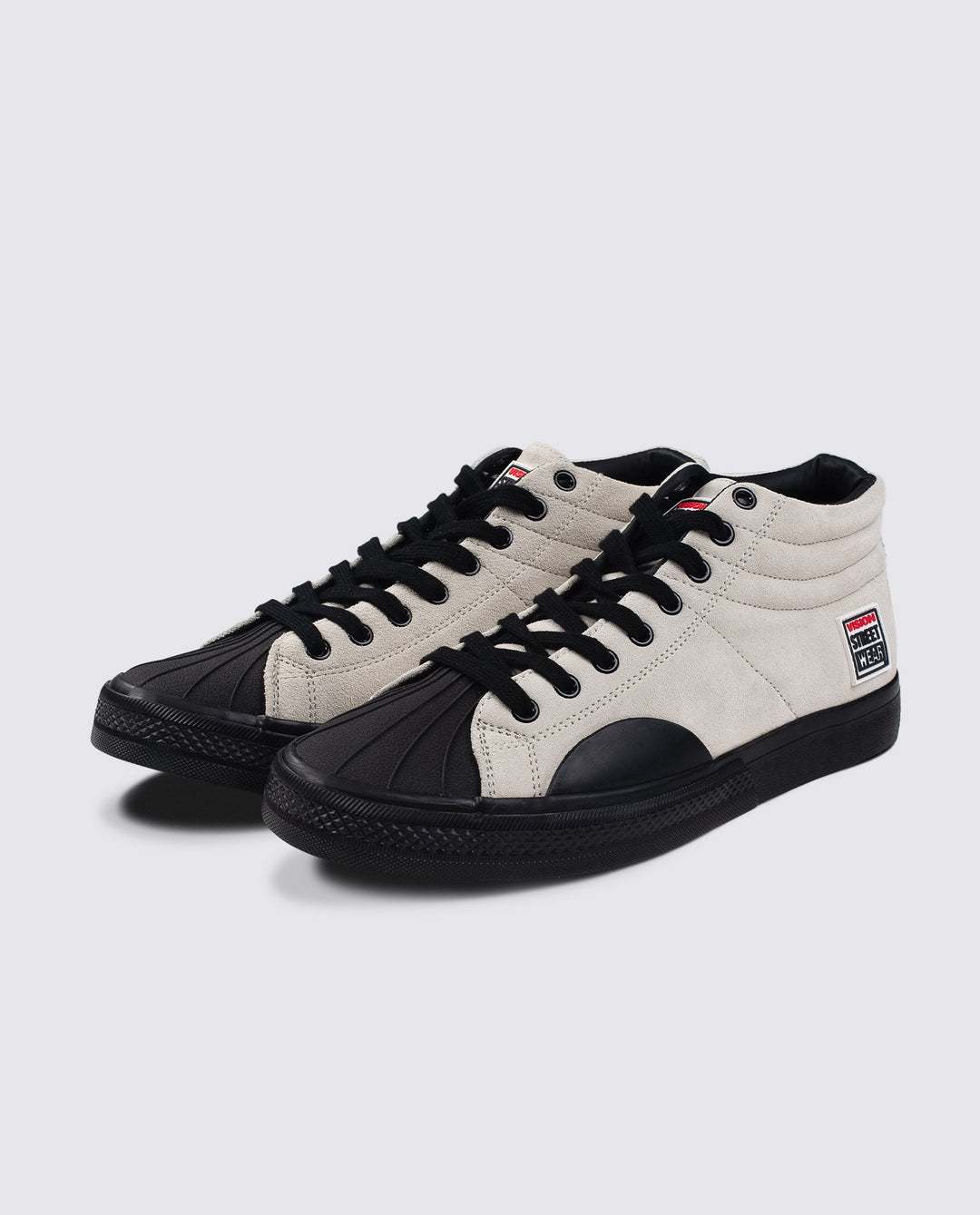 Leather Suede High Top Sneakers Bone