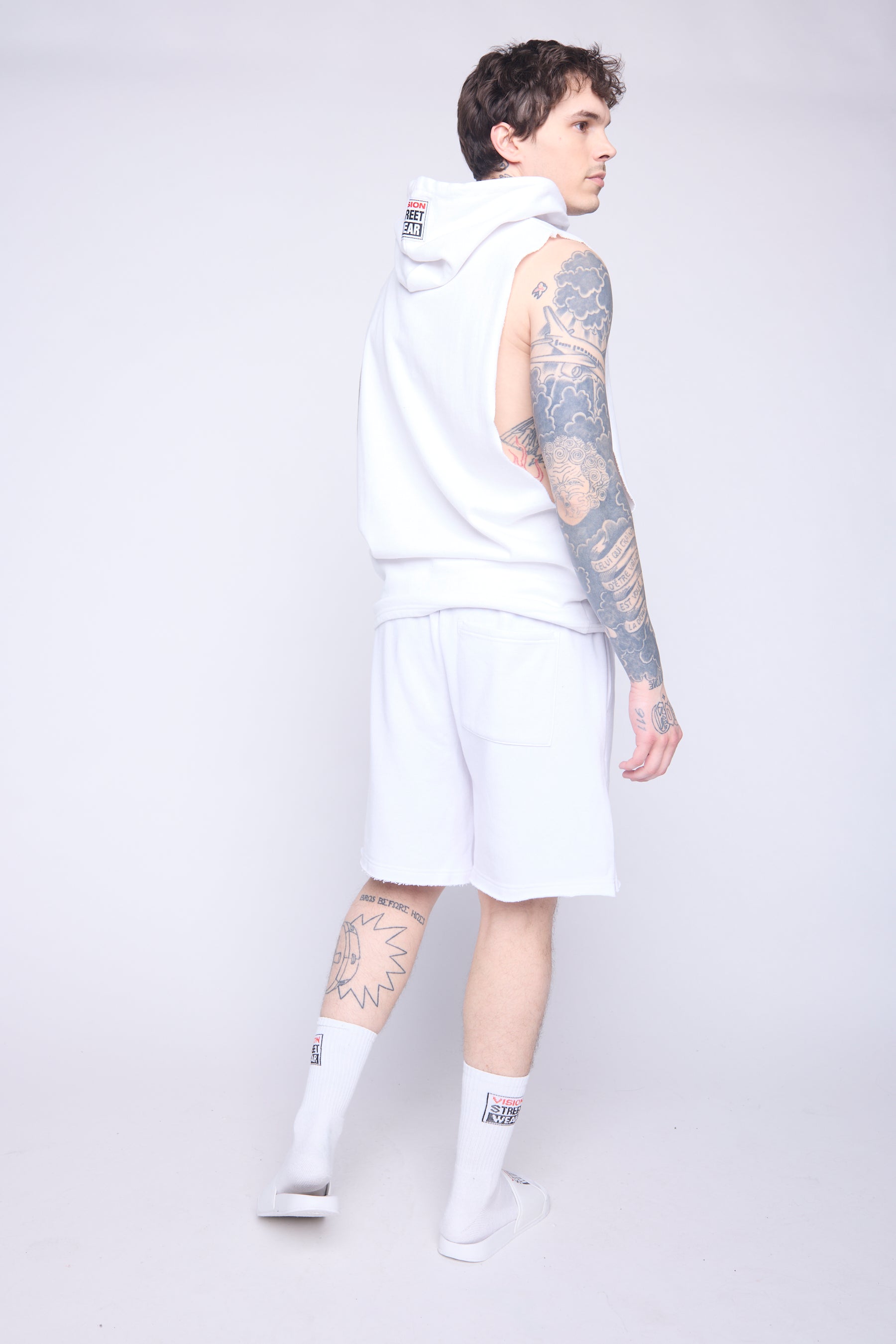 Vision Street Wear Printed Box Logo Sleeveless Hoodie Ivory