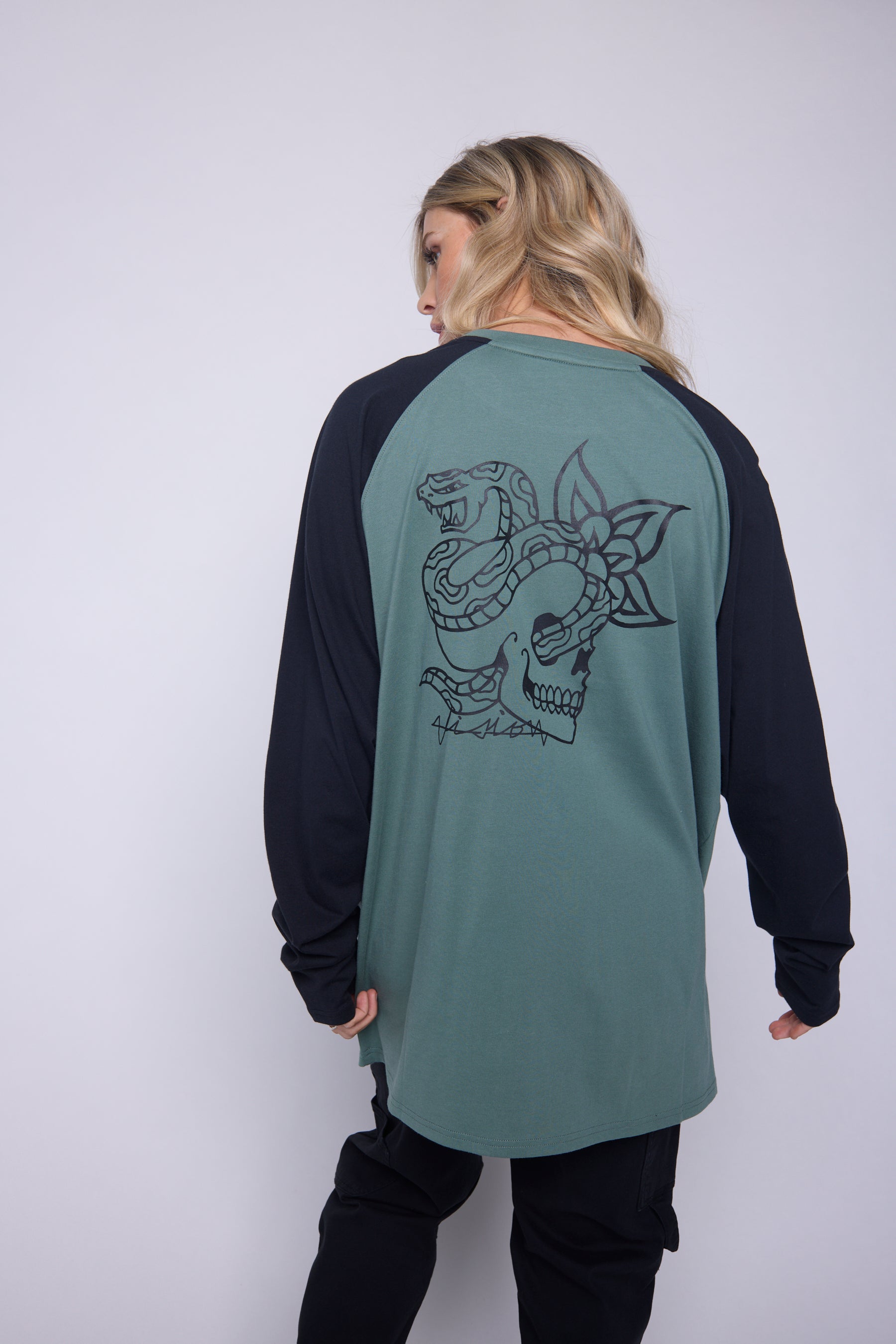 Vision Street Wear Raglan Shirt Matching Tattoo Prints Moss