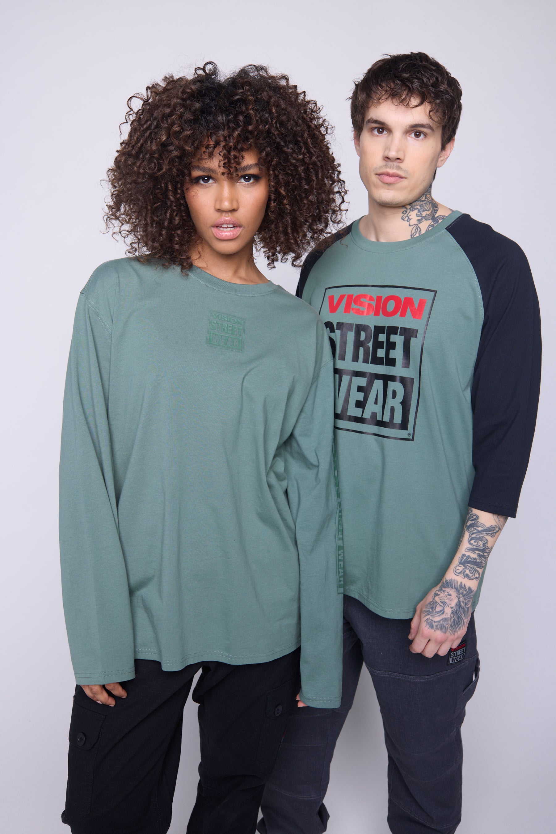 Vision Street Wear 3/4 Raglan Sleeve Box Logo Print Moss