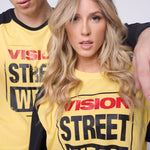 Vision Street Wear Checker Print Sleeve Logo T-Shirt Yellow & Black