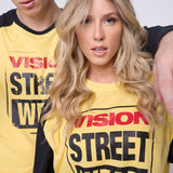 Vision Street Wear Checker Print Sleeve Logo T-Shirt Yellow & Black