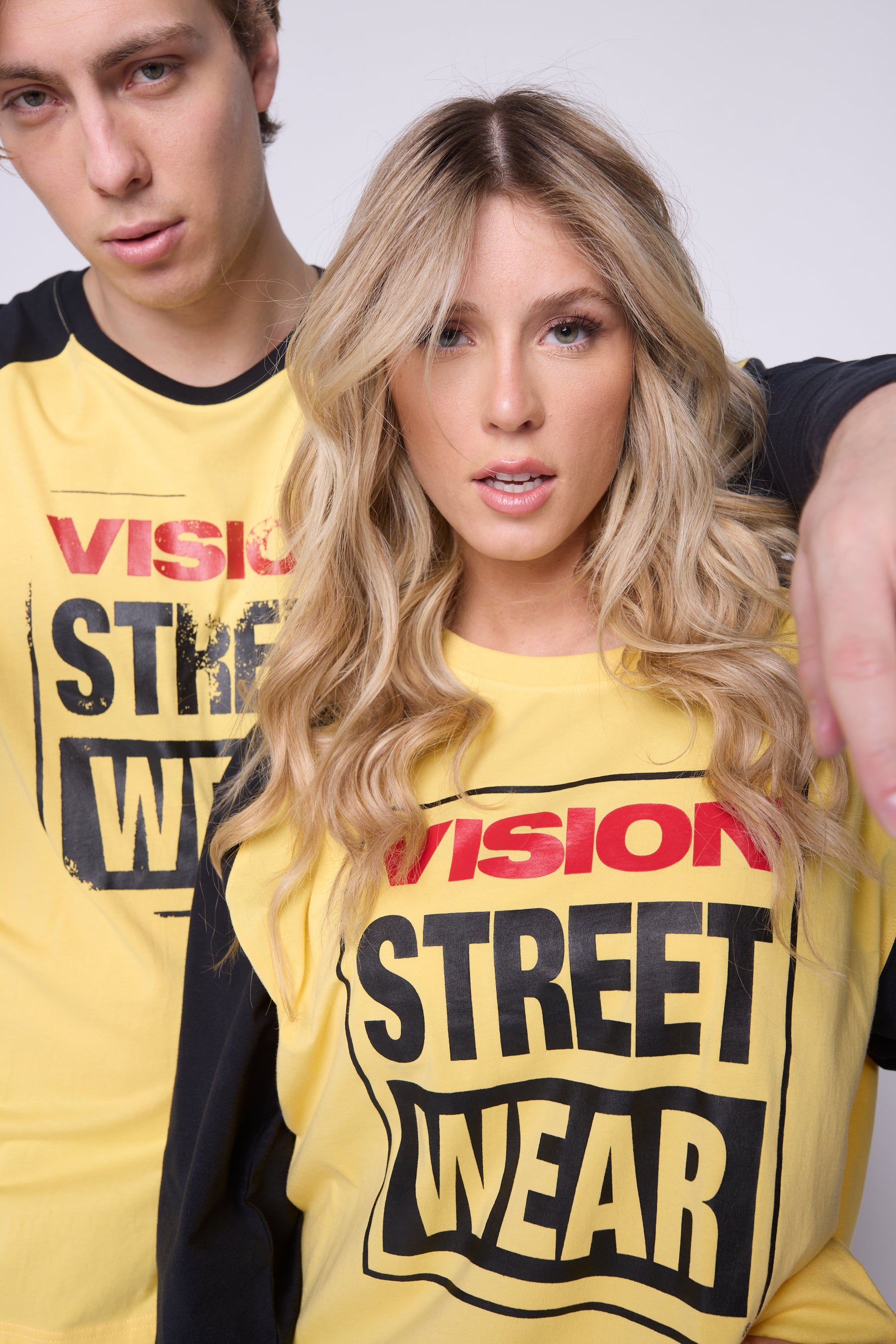 Vision Street Wear Checker Print Sleeve Logo T-Shirt Yellow & Black