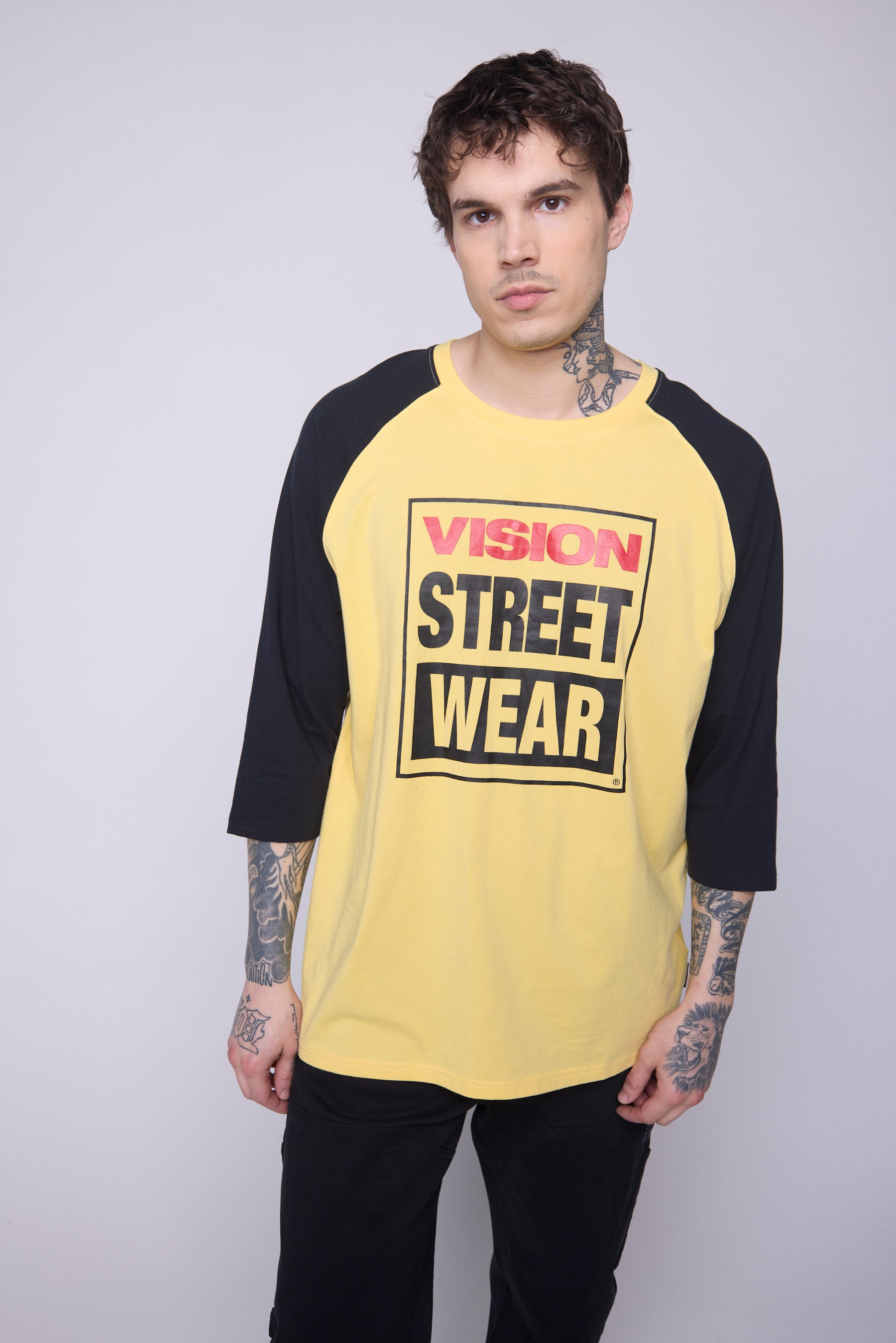 Vision Street Wear 3/4 Raglan Sleeve Box Logo Print Butter