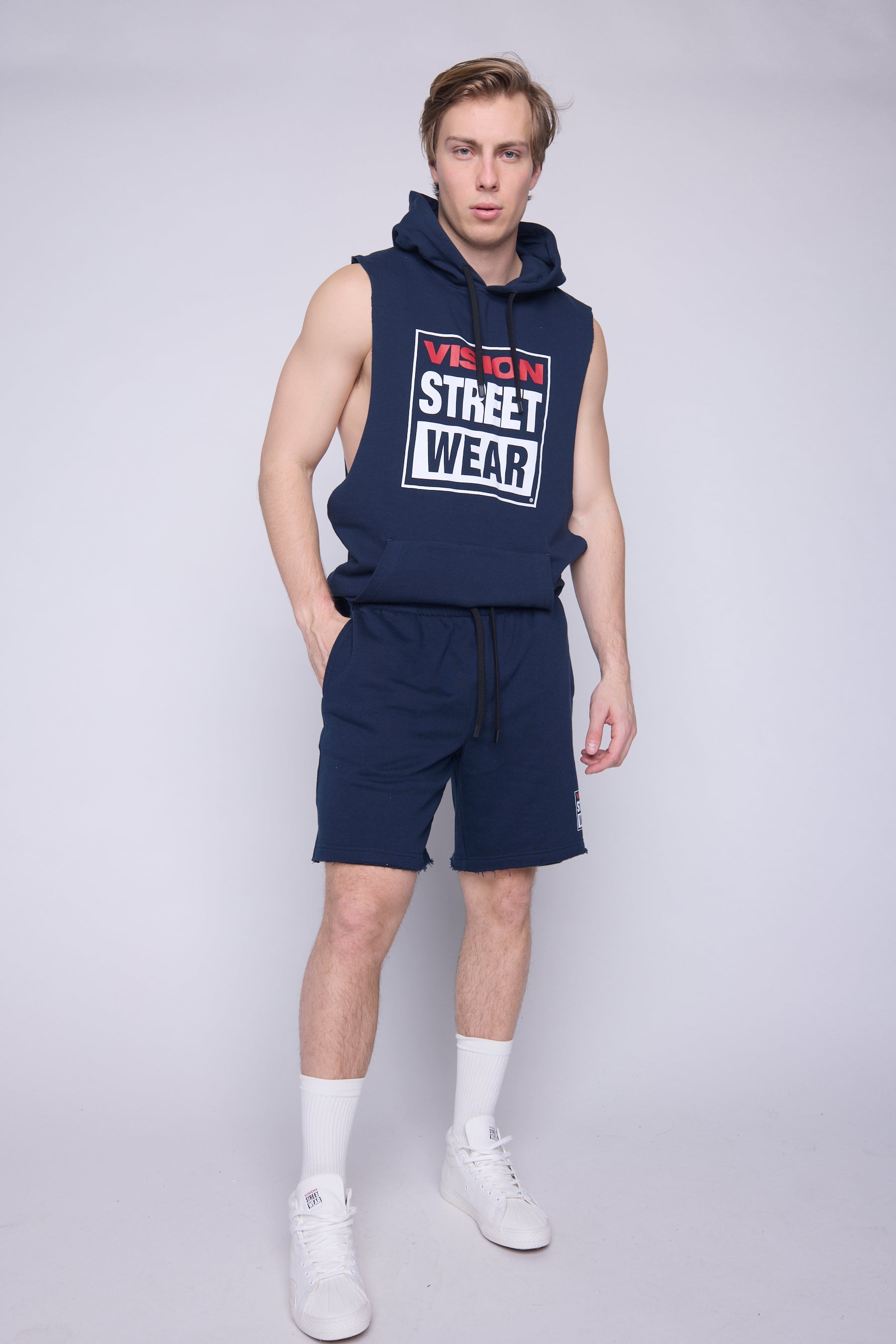 Vision Street Wear Raw Edge Printed Box Shorts Navy