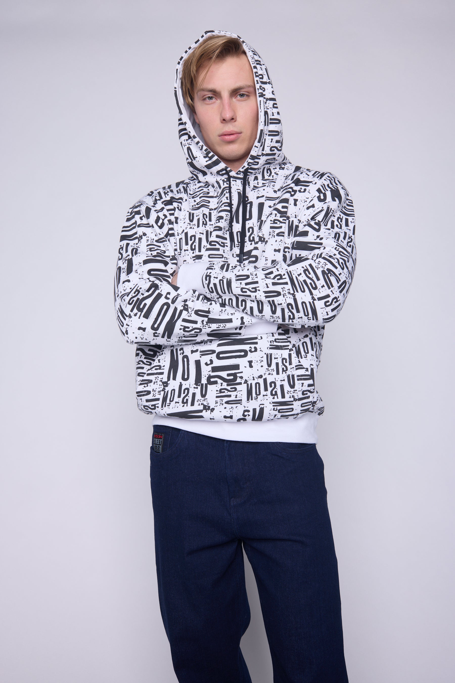 Vision Street Wear Aop Newspaper Hoodie Ivory