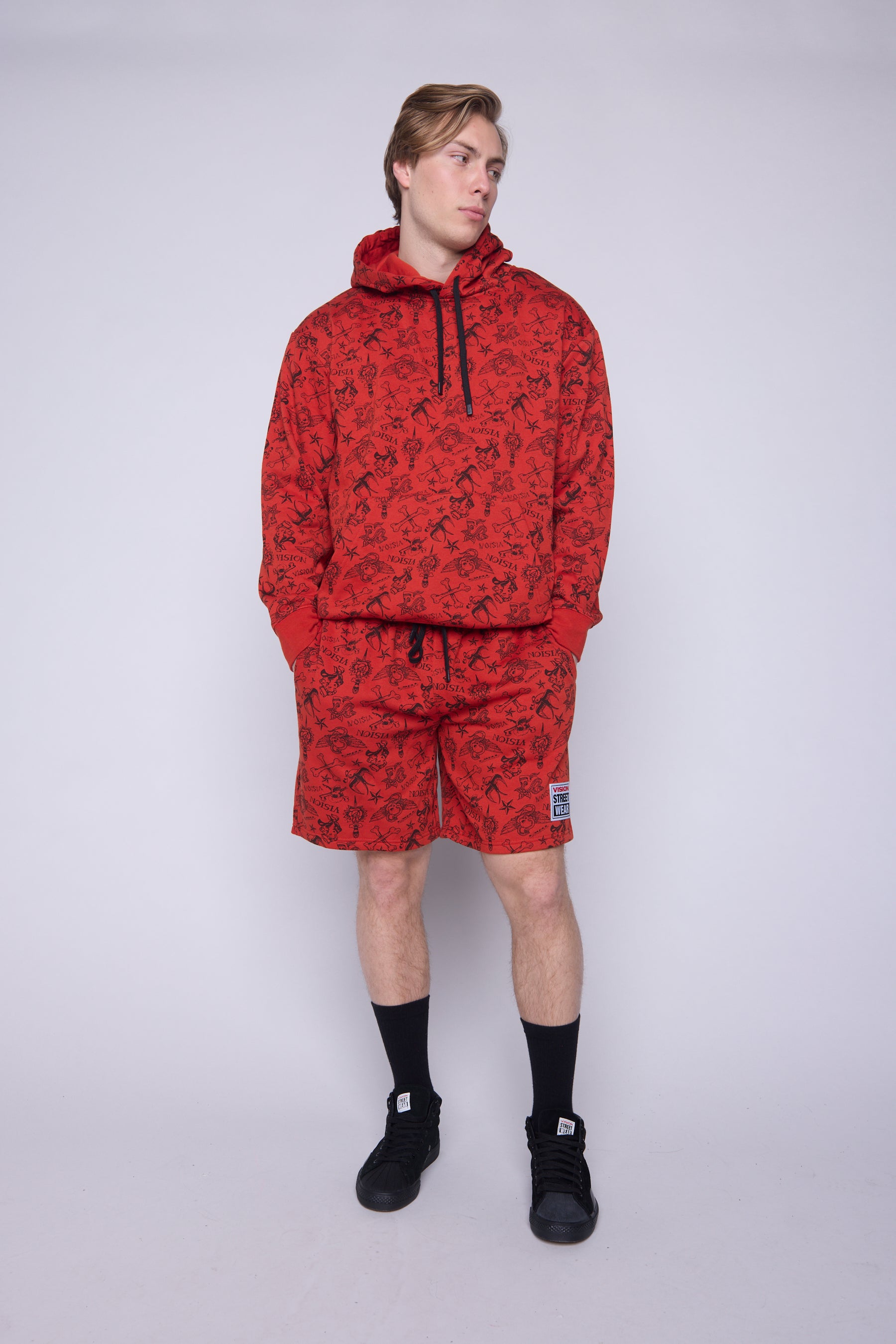 Vision Street Wear Aop Tattoo Hoodie Red