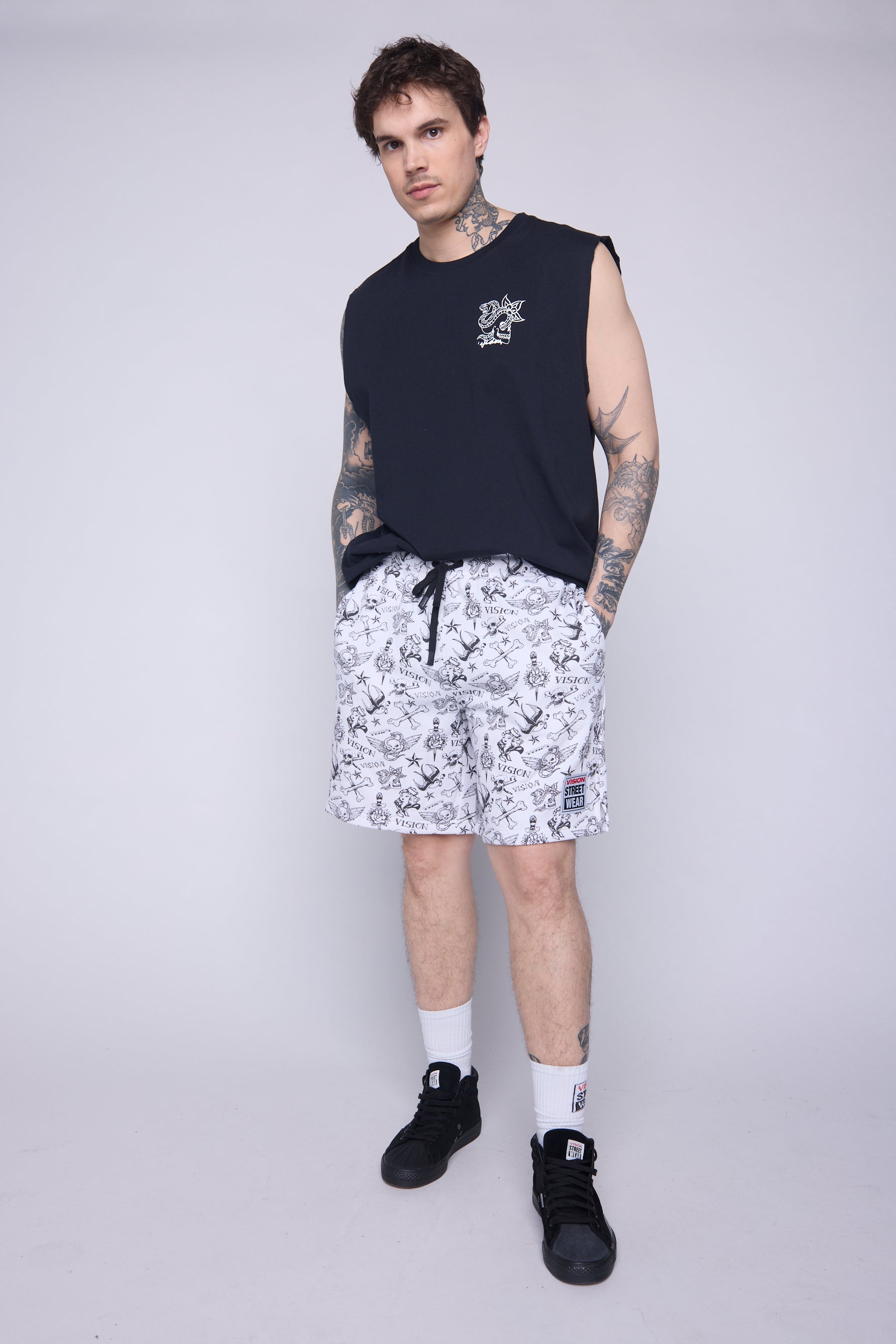 Vision Street Wear Aop Tattoo Shorts Ivory