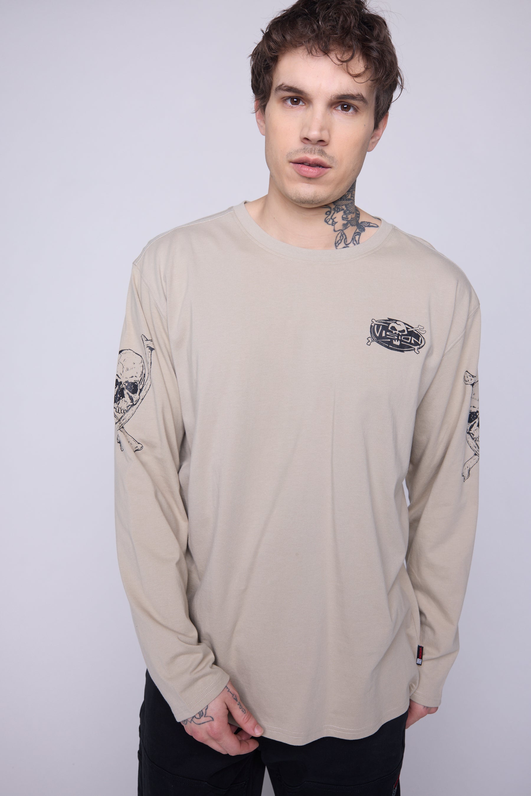 Vision Street Wear Skull Bone Print T-Shirt Mushroom