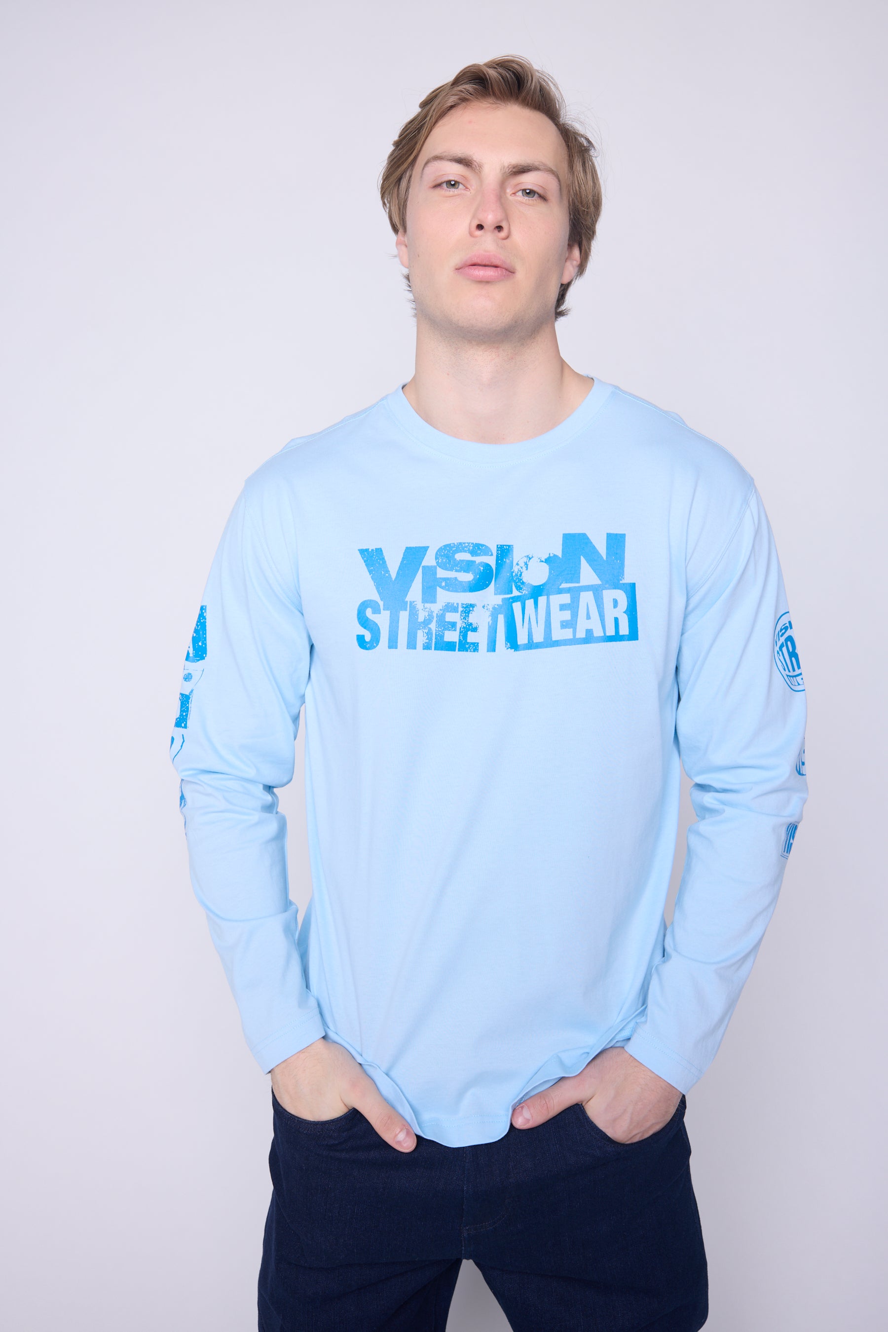 Vision Street Wear Team Logo T-Shirt Blue Cloud