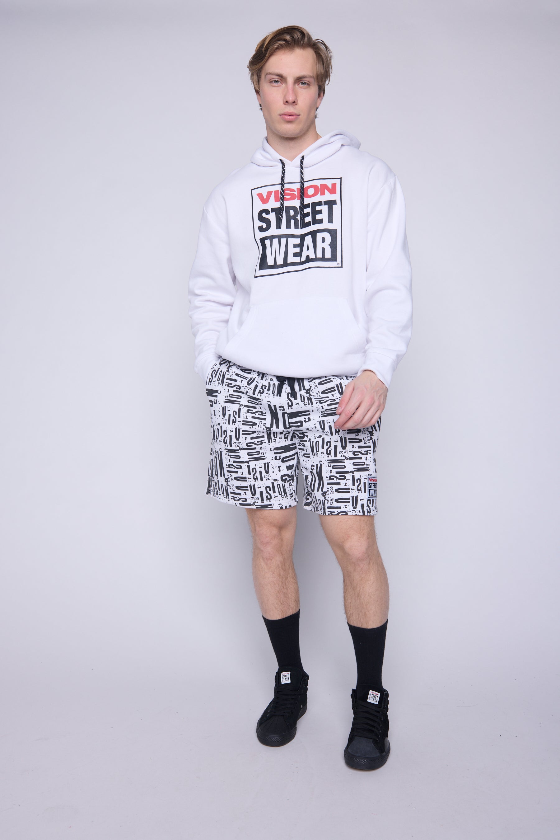 Vision Street Wear Aop Newspaper Shorts Ivory