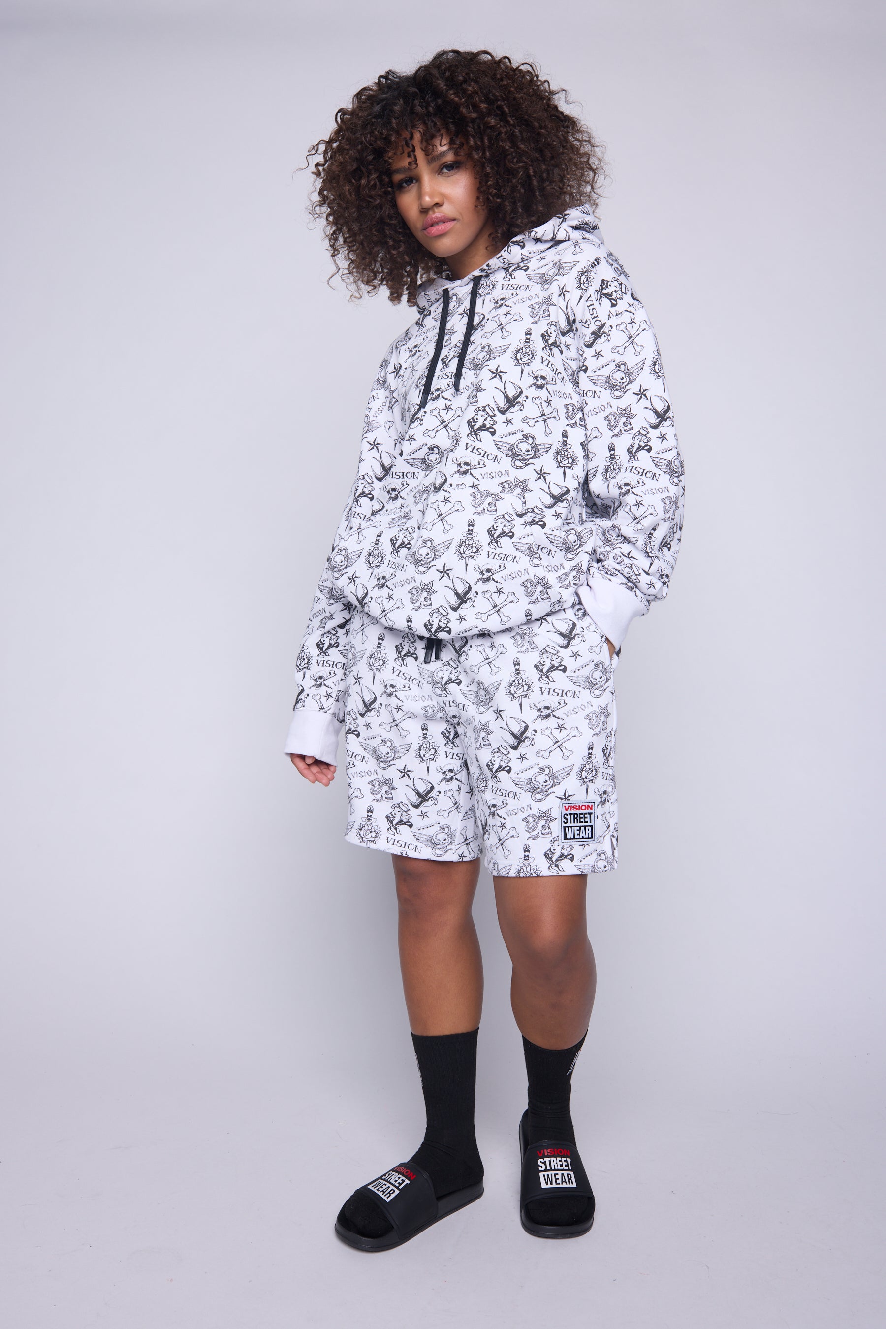 Vision Street Wear Aop Tattoo Hoodie Ivory