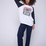 Vision Street Wear 3/4 Raglan Sleeve Box Logo Print Ivory