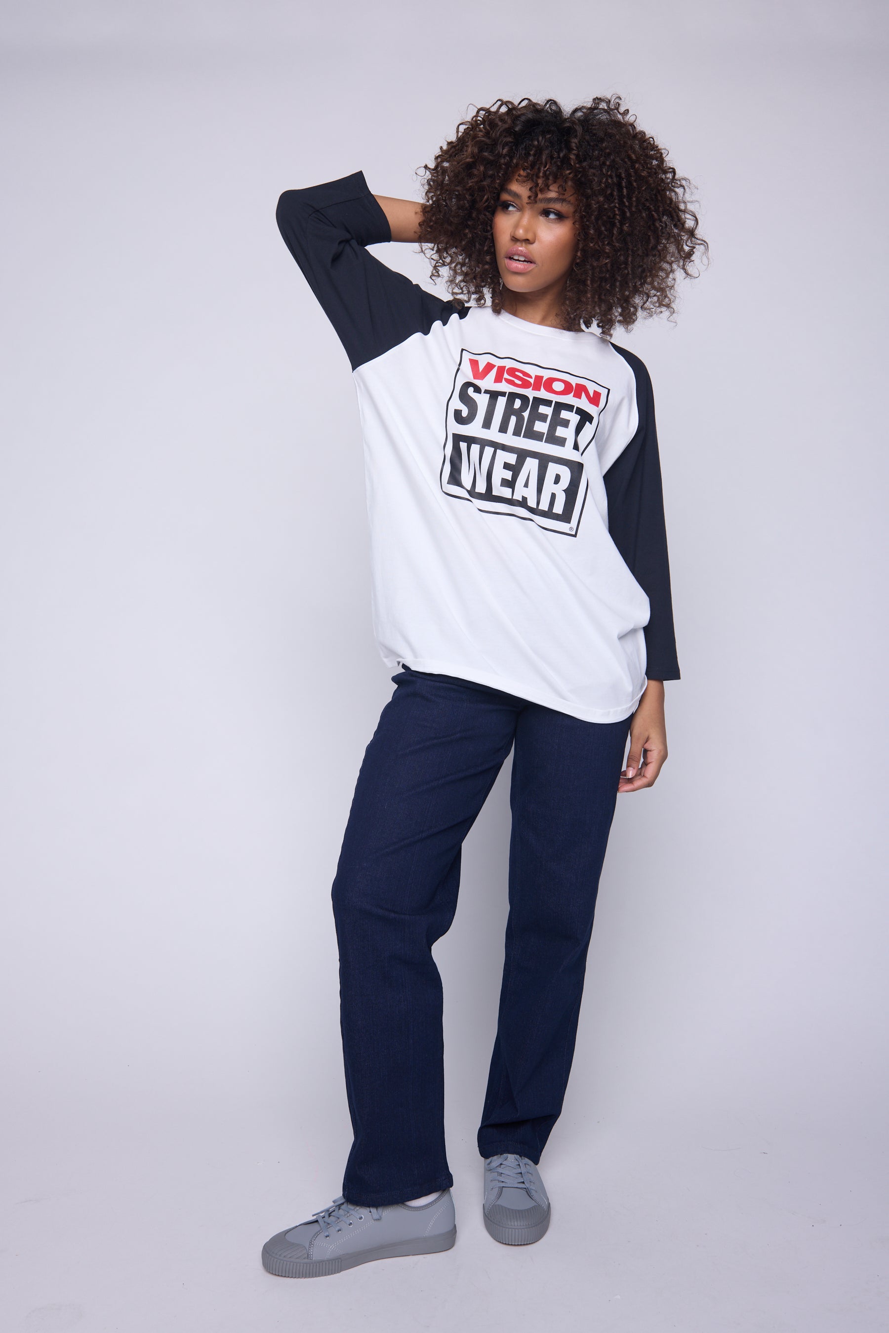 Vision Street Wear 3/4 Raglan Sleeve Box Logo Print Ivory