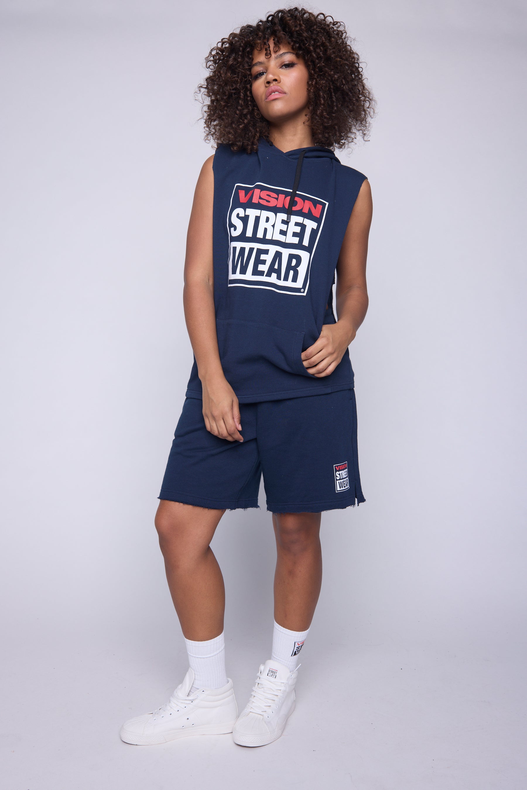 Vision Street Wear Box Logo Sleeveless Hoodie Navy