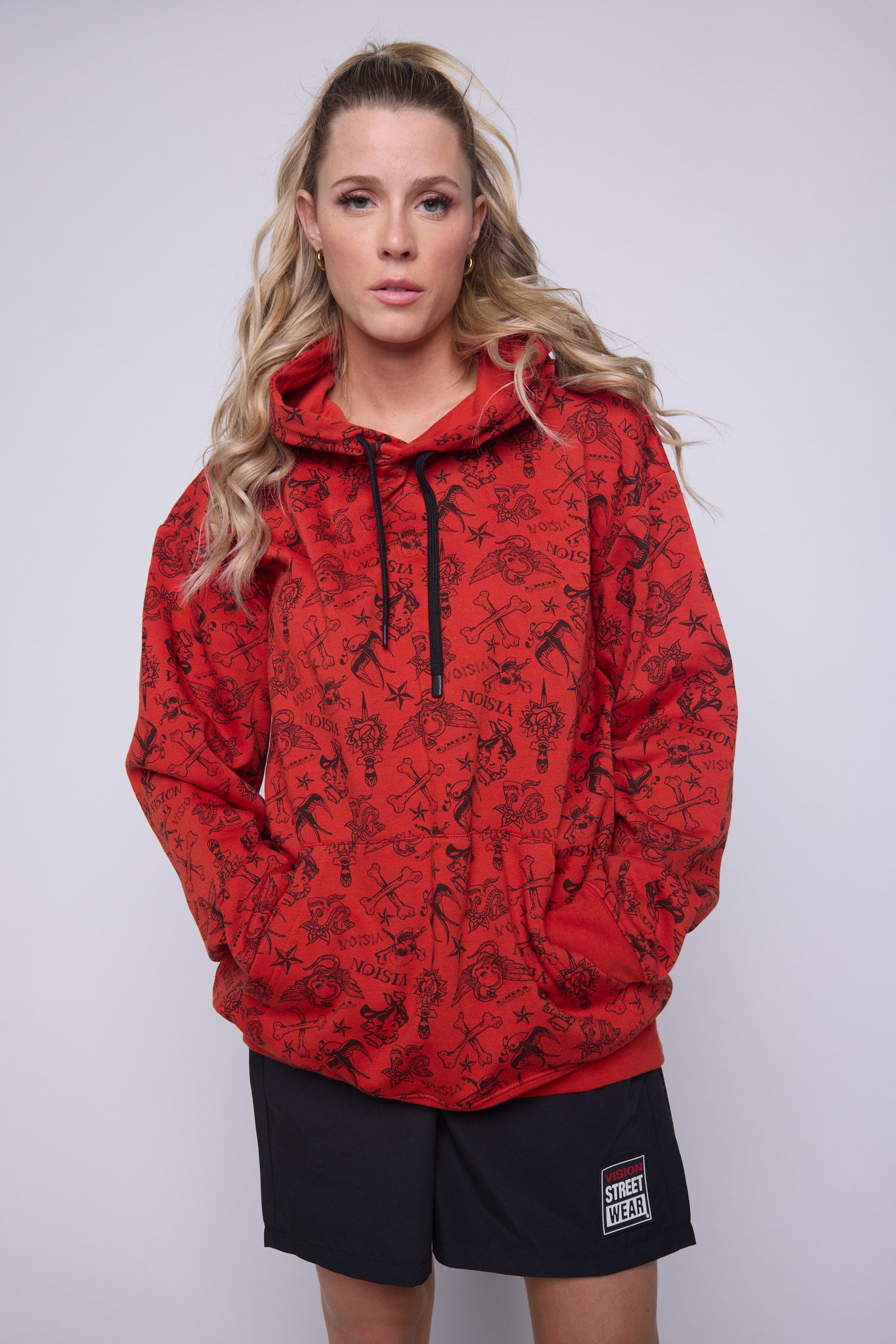 Vision Street Wear Aop Tattoo Hoodie Red