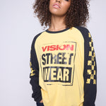 Vision Street Wear Checker Print Sleeve Logo T-Shirt Yellow & Black