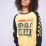 Vision Street Wear Checker Print Sleeve Logo T-Shirt Yellow & Black