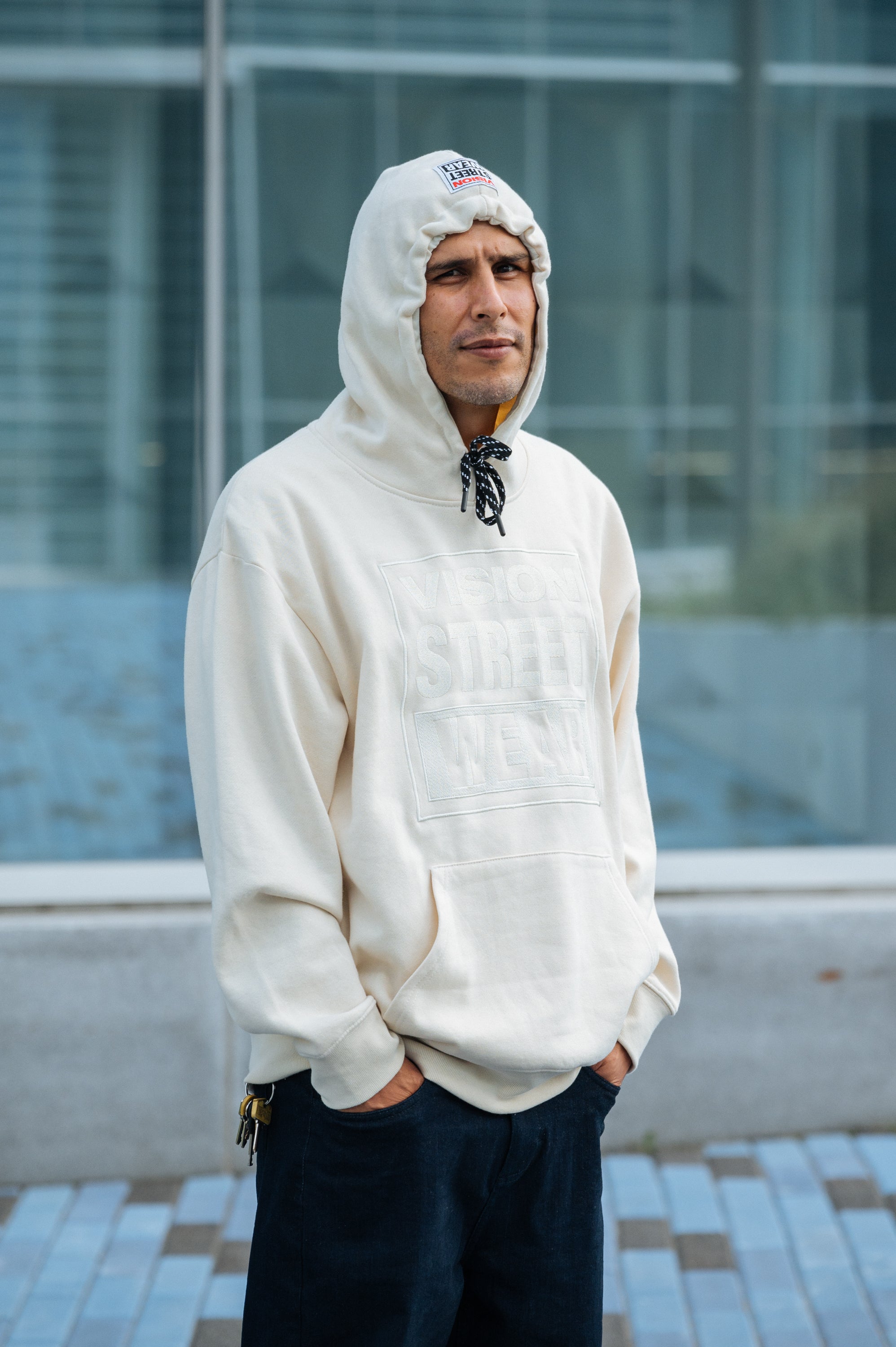 Vision Street Wear Front Embroided Logo Hoodie Bone