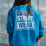 Vision Street Wear Long Sleeves Iconic Logo T-Shirt Blue