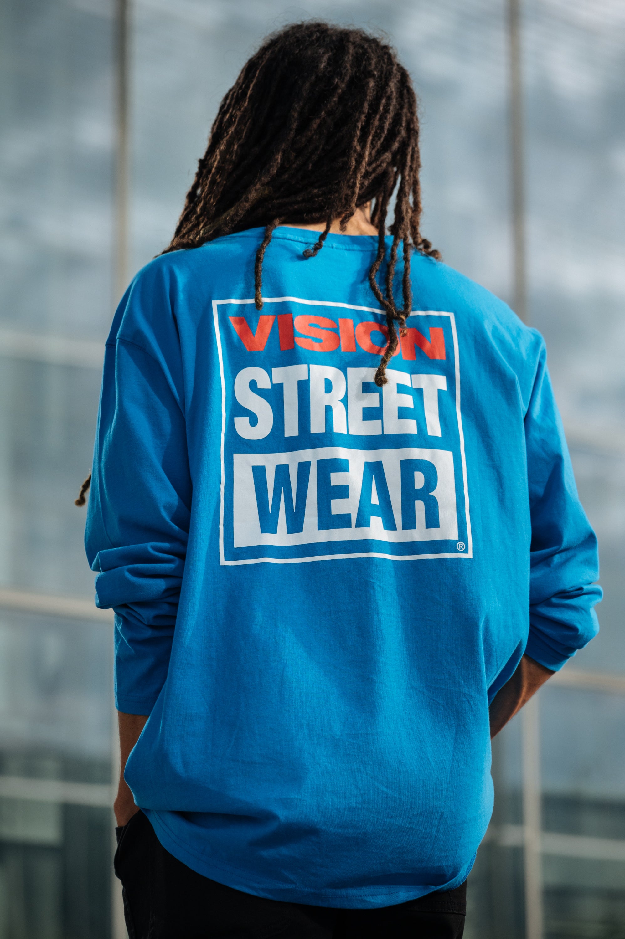 Vision Street Wear Long Sleeves Iconic Logo T-Shirt Blue