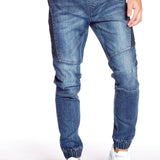 HENDRIX - 5 Pocket  Moto Stitch Jogger - Vintage Medium Blue - DENIM SOCIETY™