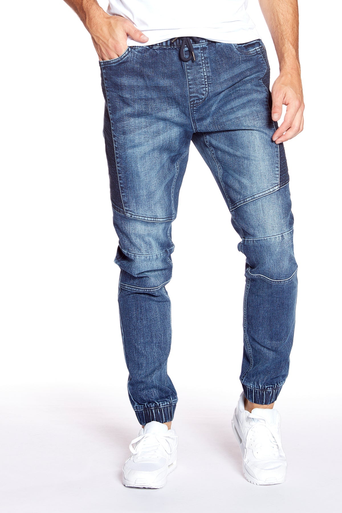 HENDRIX - 5 Pocket  Moto Stitch Jogger - Vintage Medium Blue - DENIM SOCIETY™