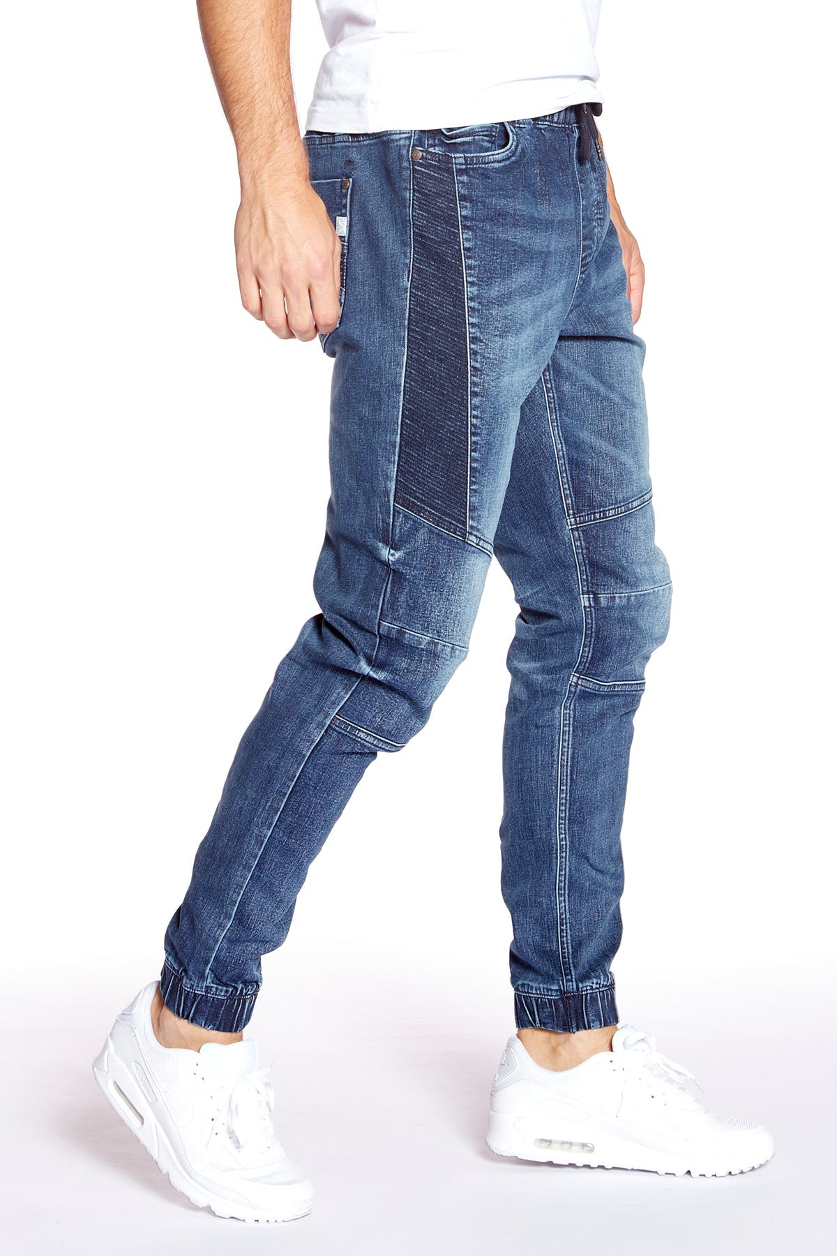 HENDRIX - 5 Pocket  Moto Stitch Jogger - Vintage Medium Blue - DENIM SOCIETY™